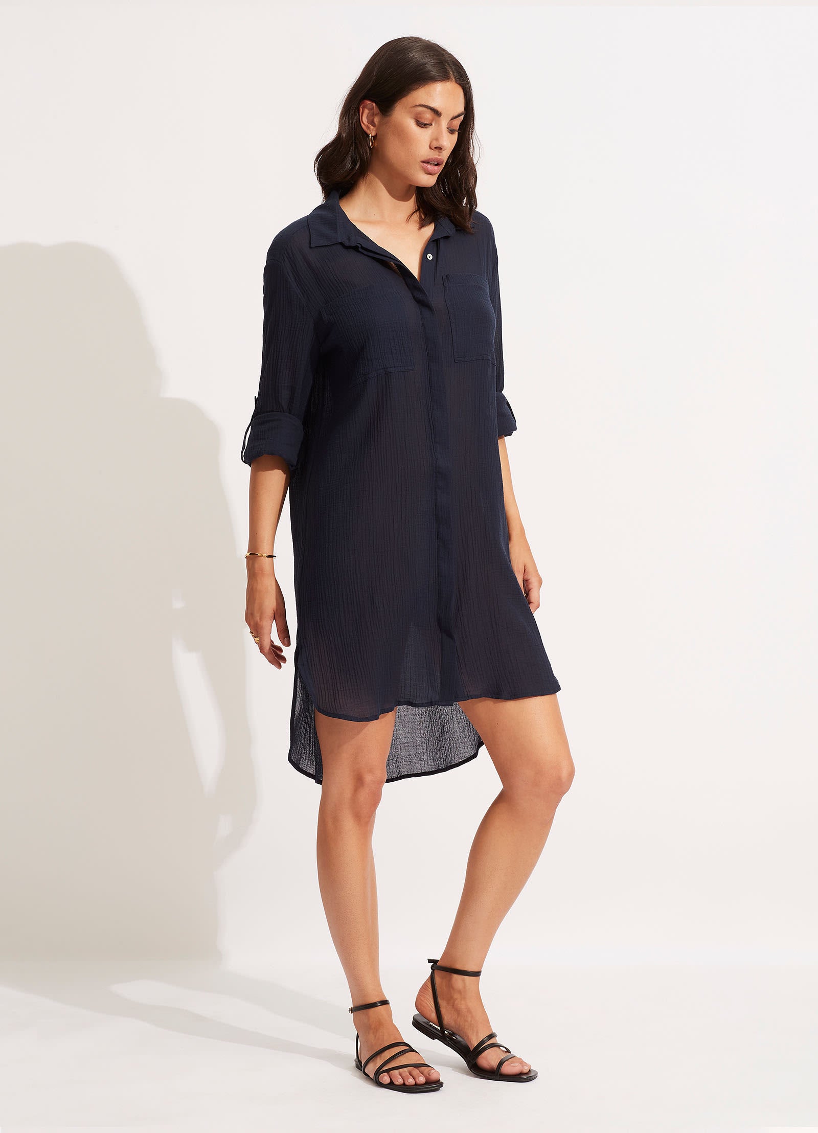 Crinkle Twill Beach Shirt - Indigo - Indigo view 3