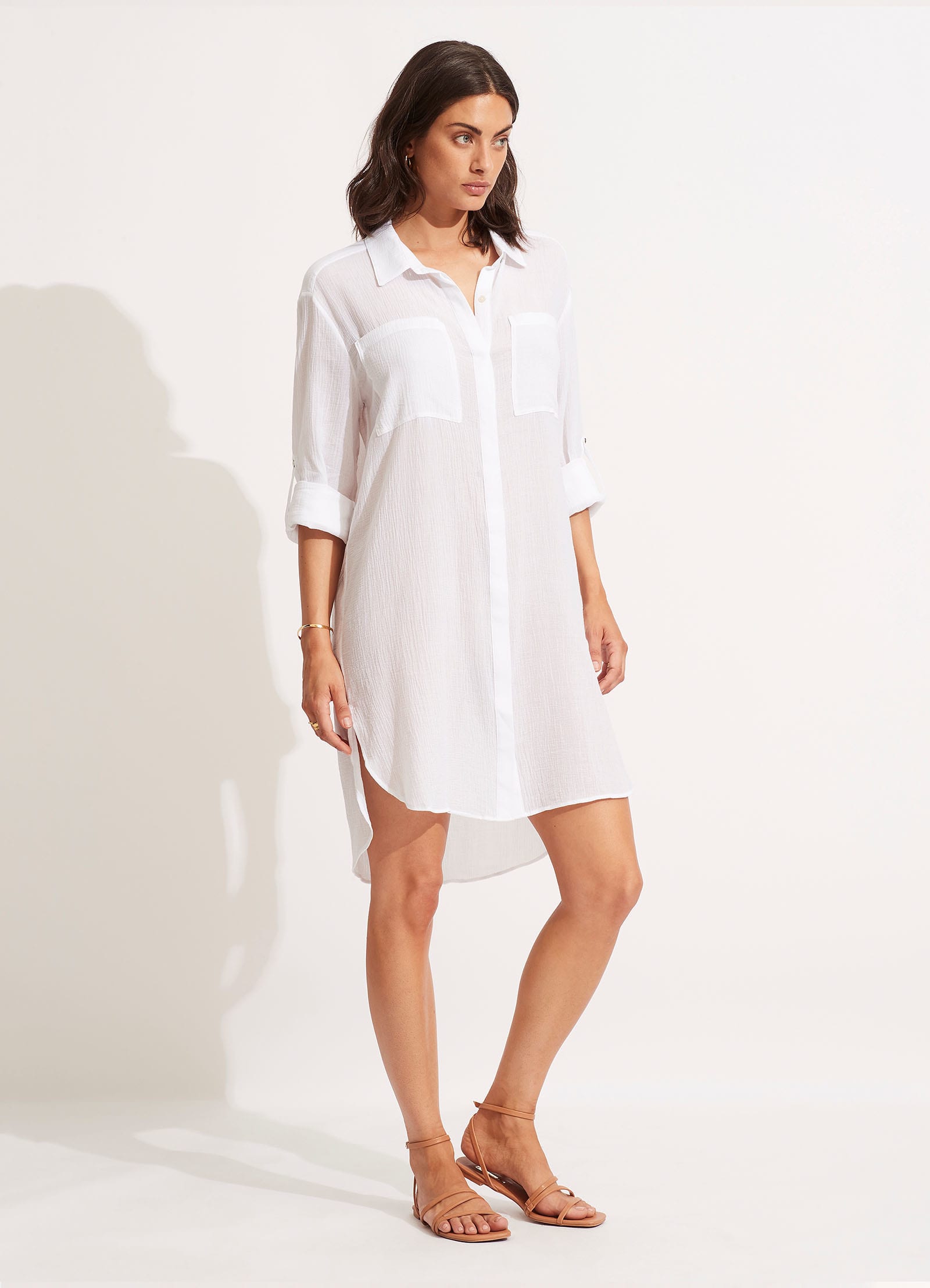 Crinkle Twill Beach Shirt - White - White view 3