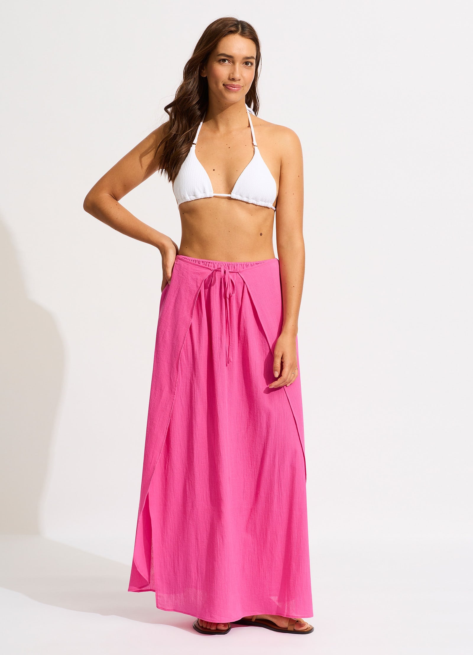 Crinkle Wrap Maxi Skirt - Hot Pink - Hot Pink