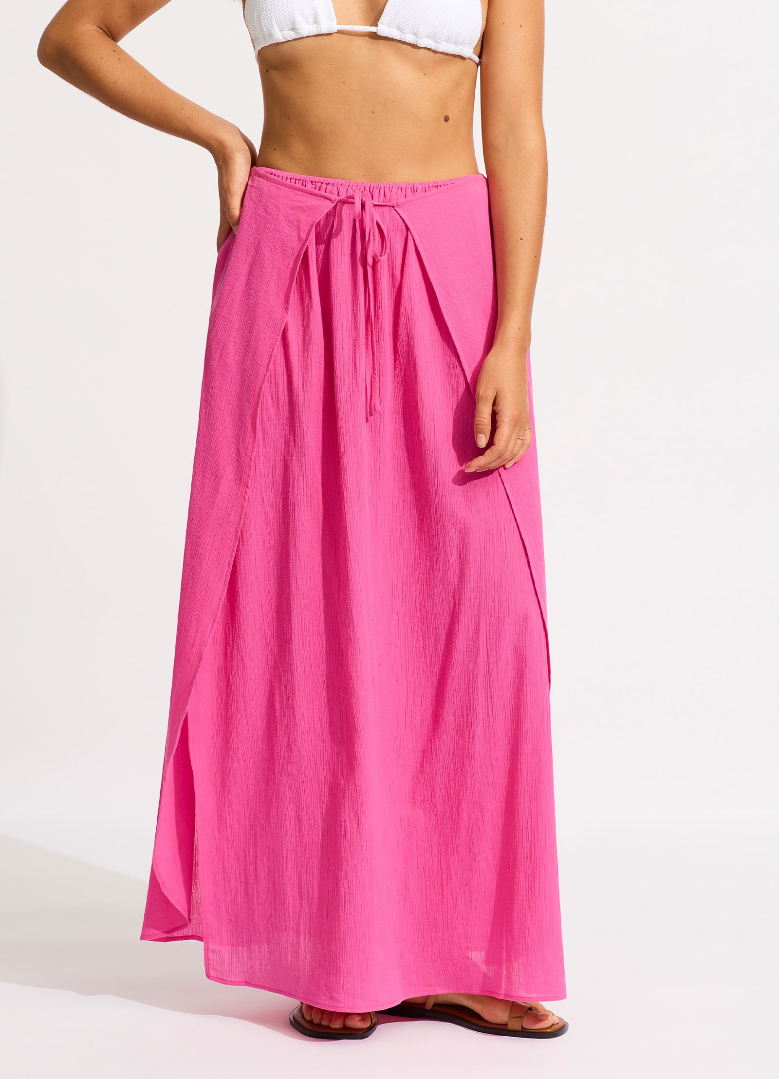 Crinkle Wrap Maxi Skirt - Hot Pink - Hot Pink view 2