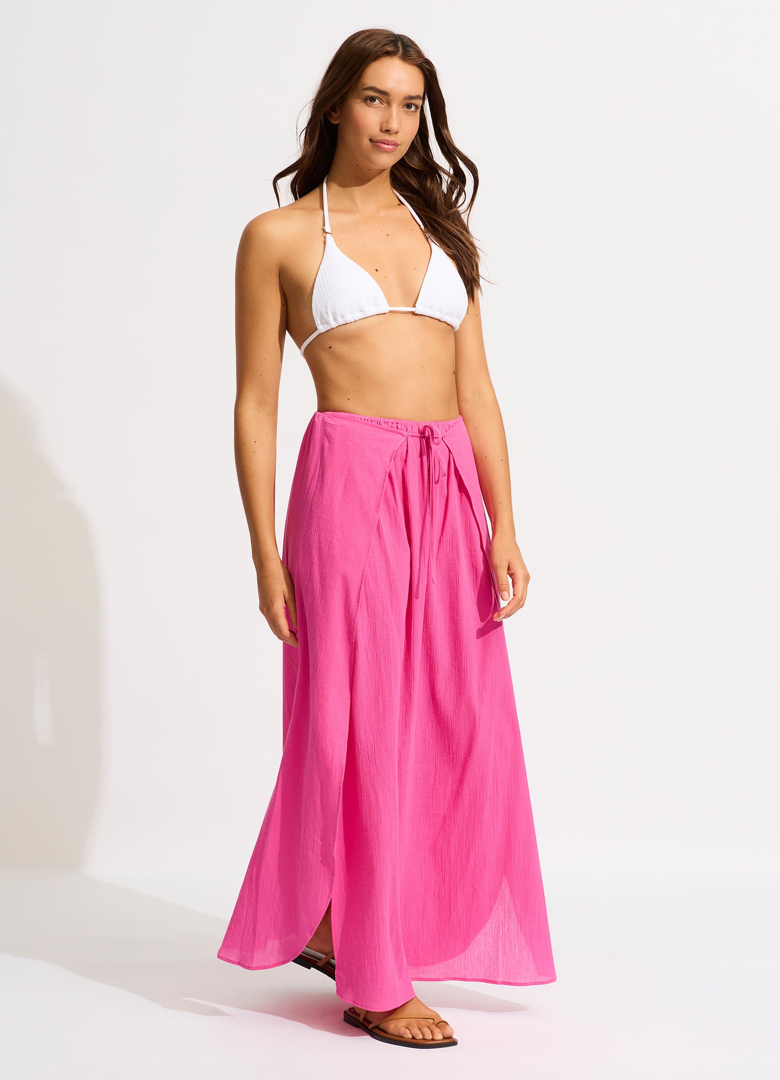 Crinkle Wrap Maxi Skirt - Hot Pink - Hot Pink view 3