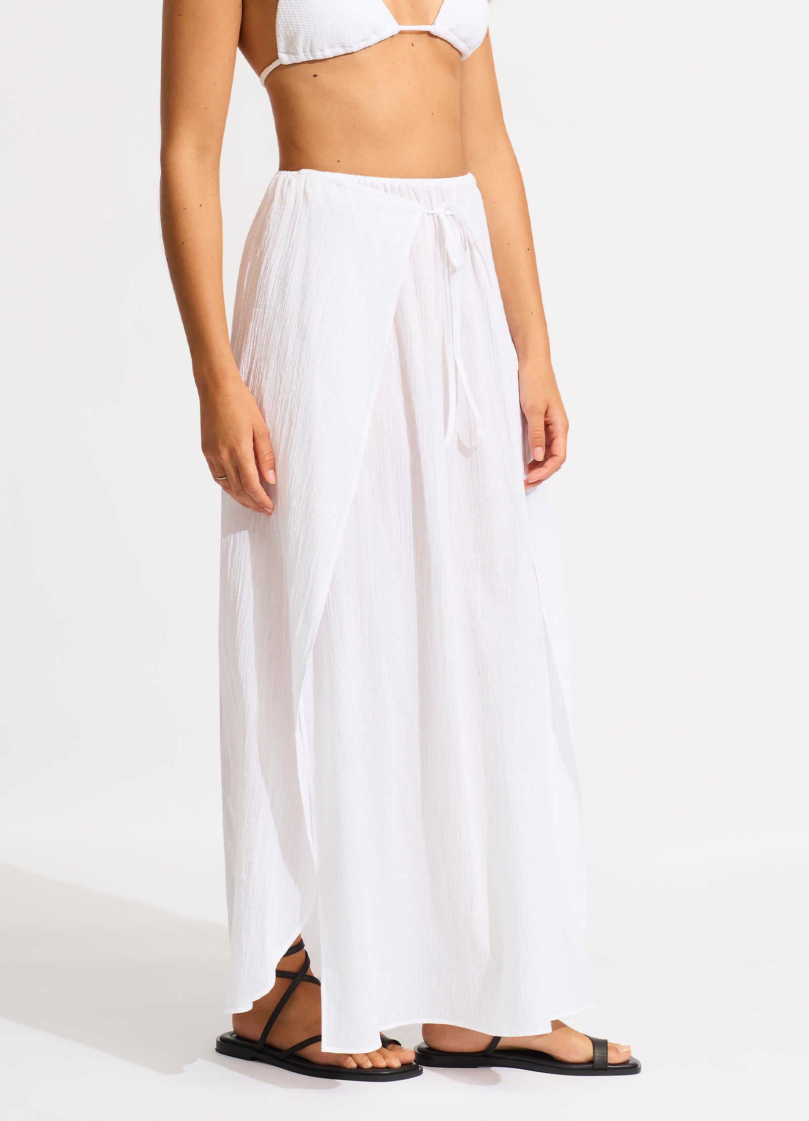 Crinkle Wrap Maxi Skirt - White - White view 2