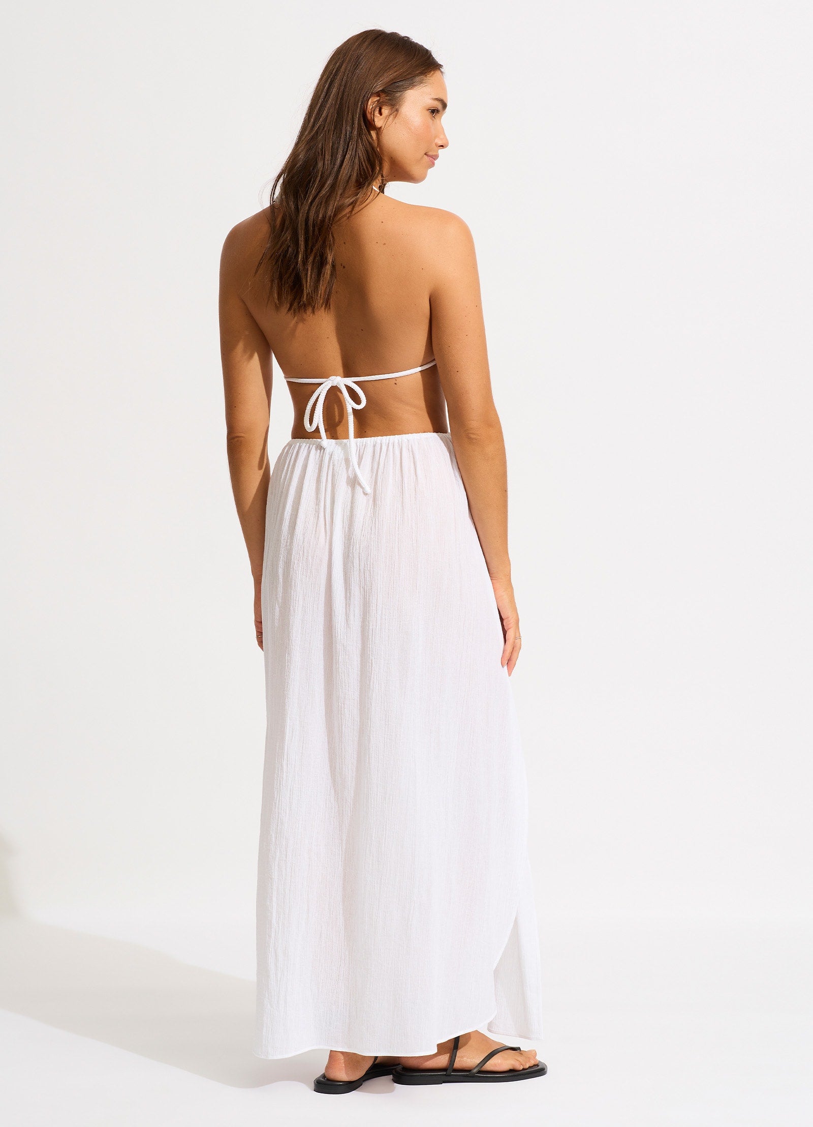 Crinkle Wrap Maxi Skirt - White - White view 3