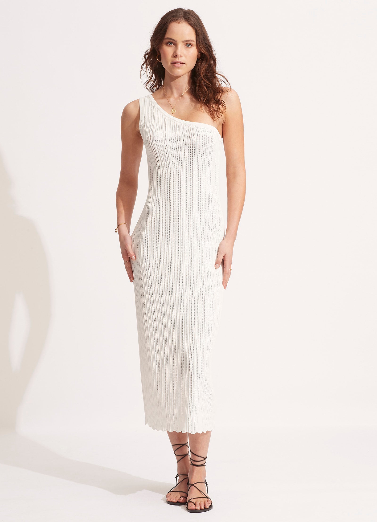 Crochet Knit Dress - White - White