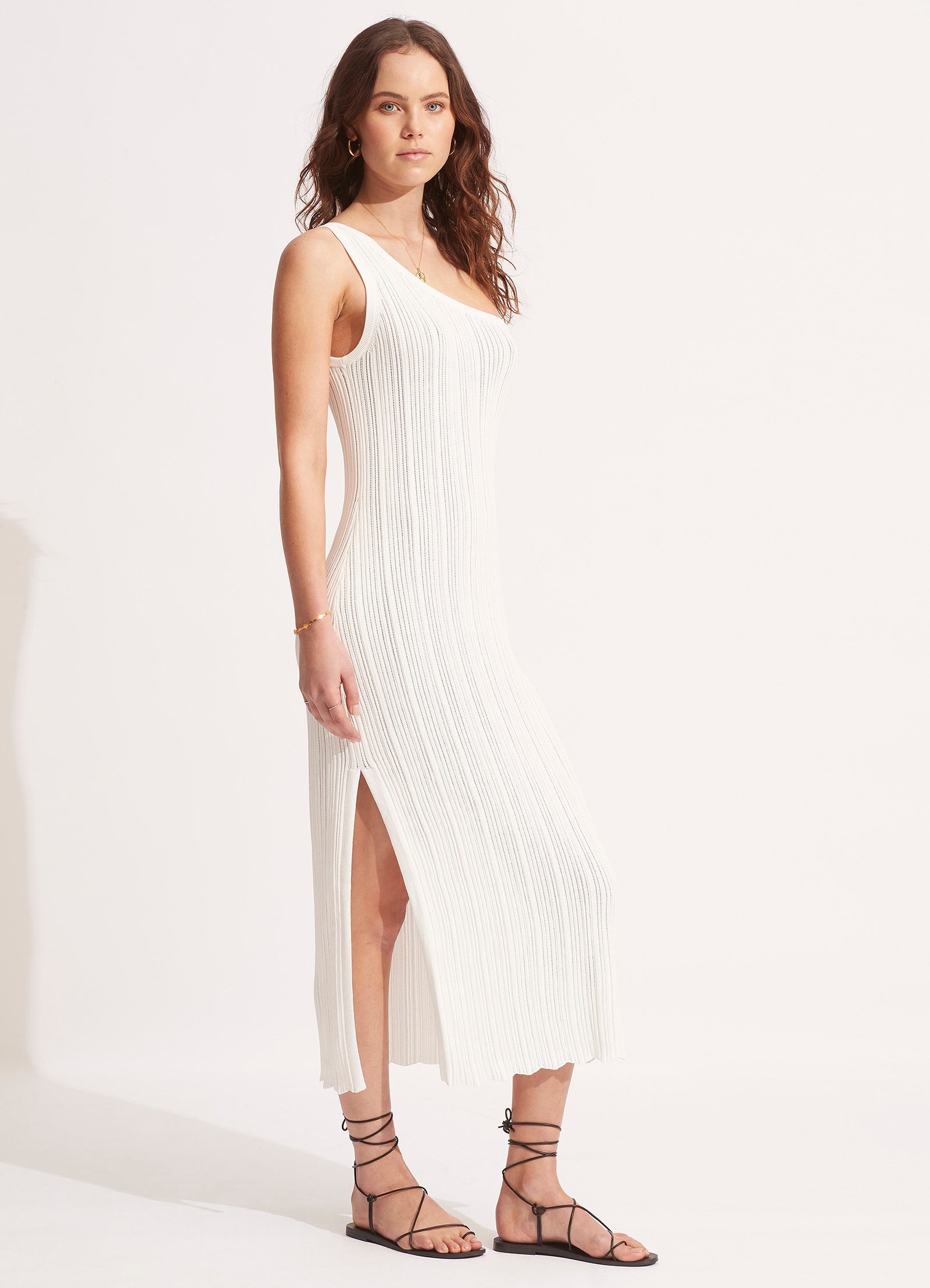 Crochet Knit Dress - White - White view 2
