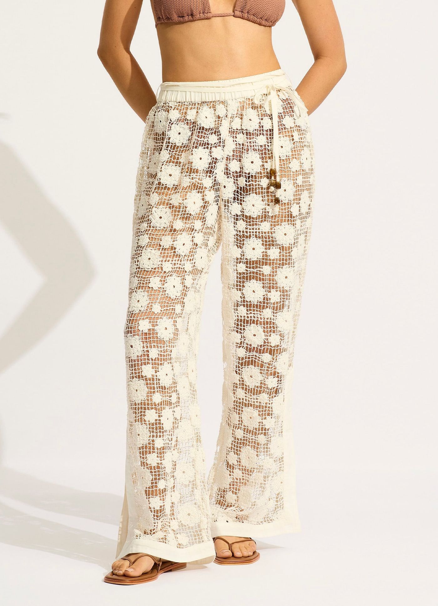 Crochet Side Split Pant - Ecru - Ecru view 3