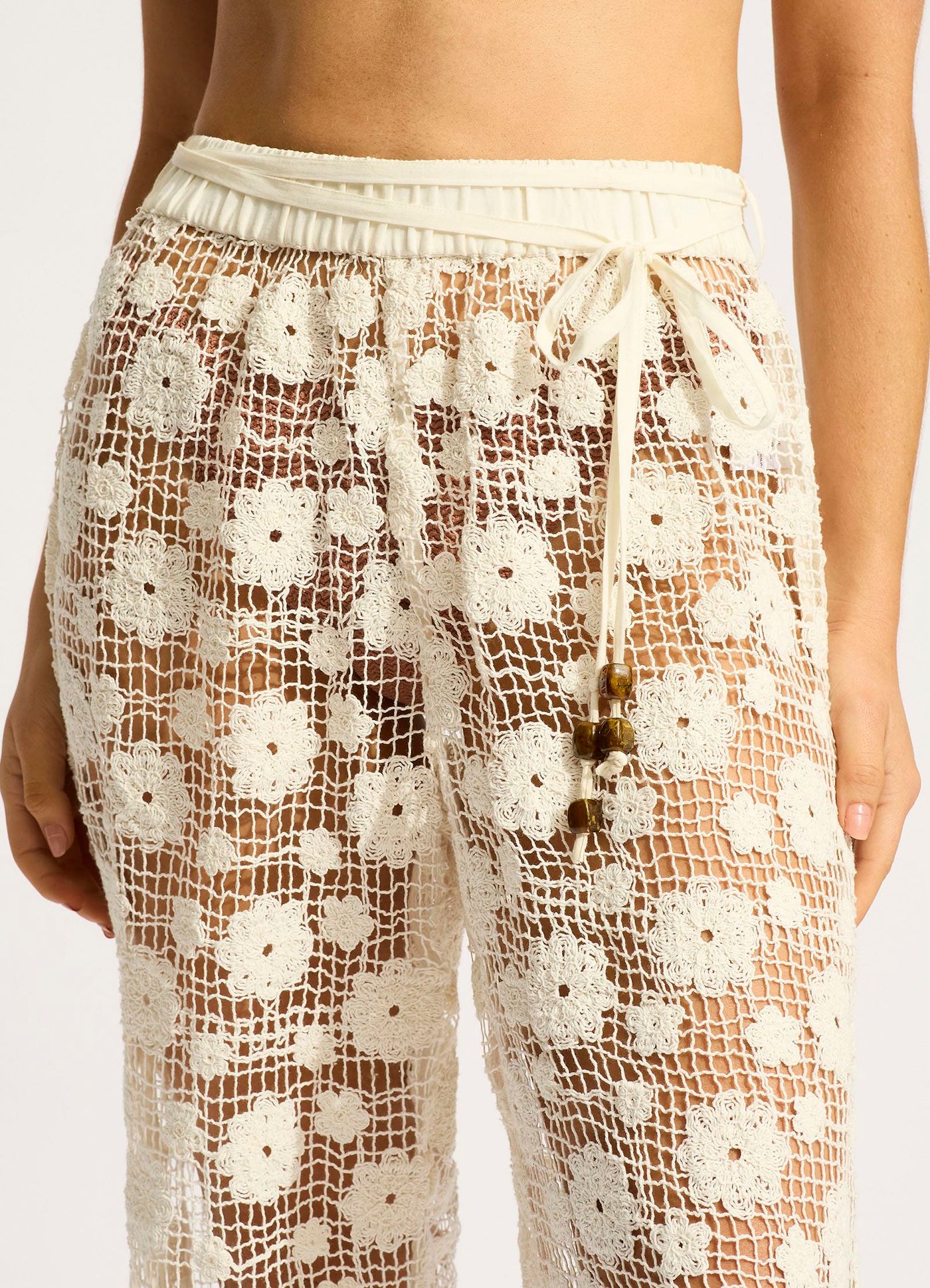 Crochet Side Split Pant - Ecru - Ecru view 6