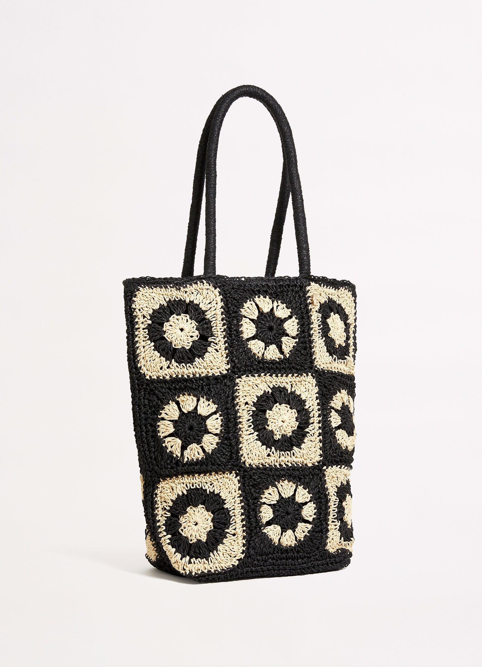 Crochet Tote - Black/Natural - Black/Natural view 2
