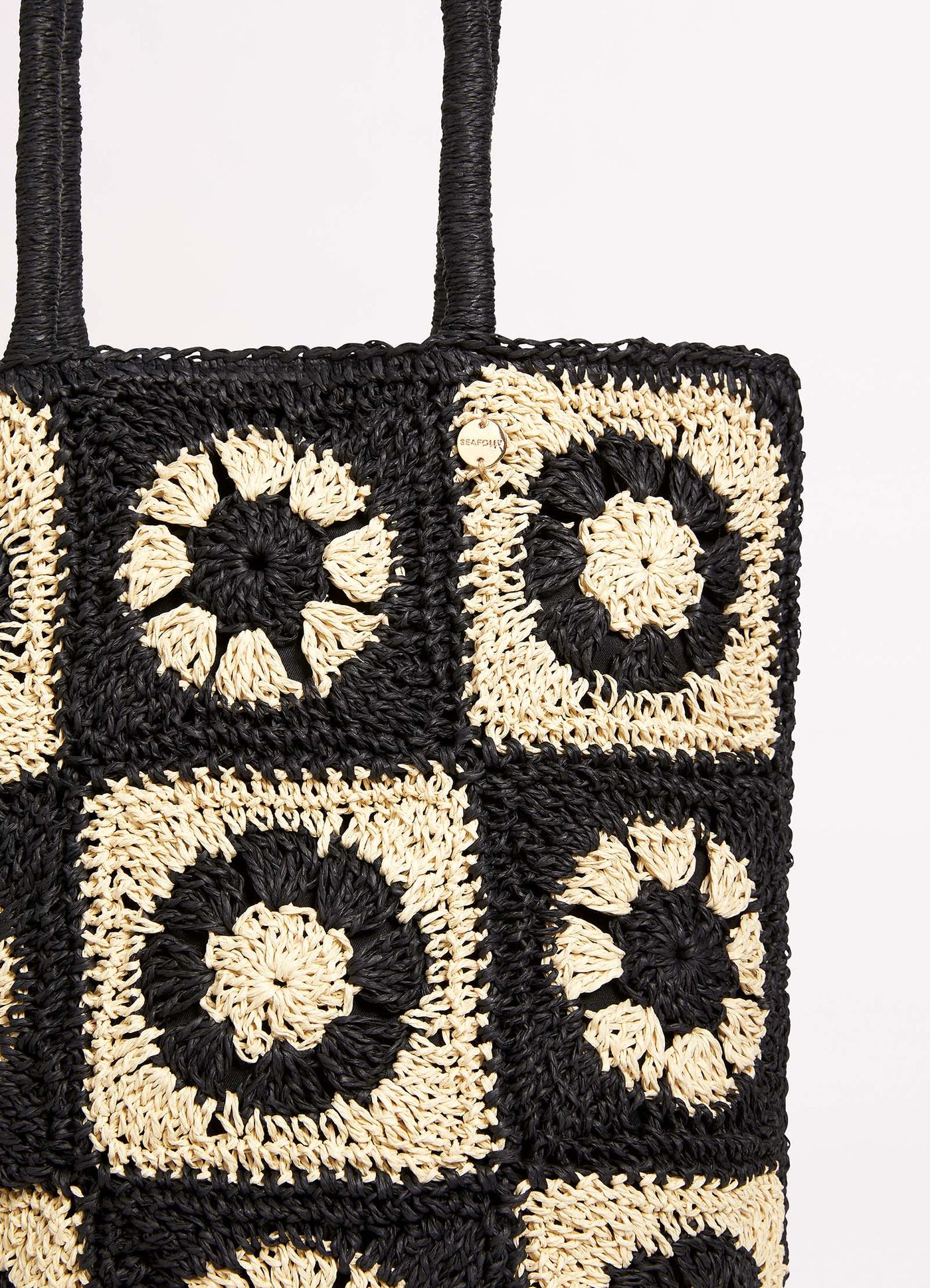 Crochet Tote - Black/Natural - Black/Natural view 3