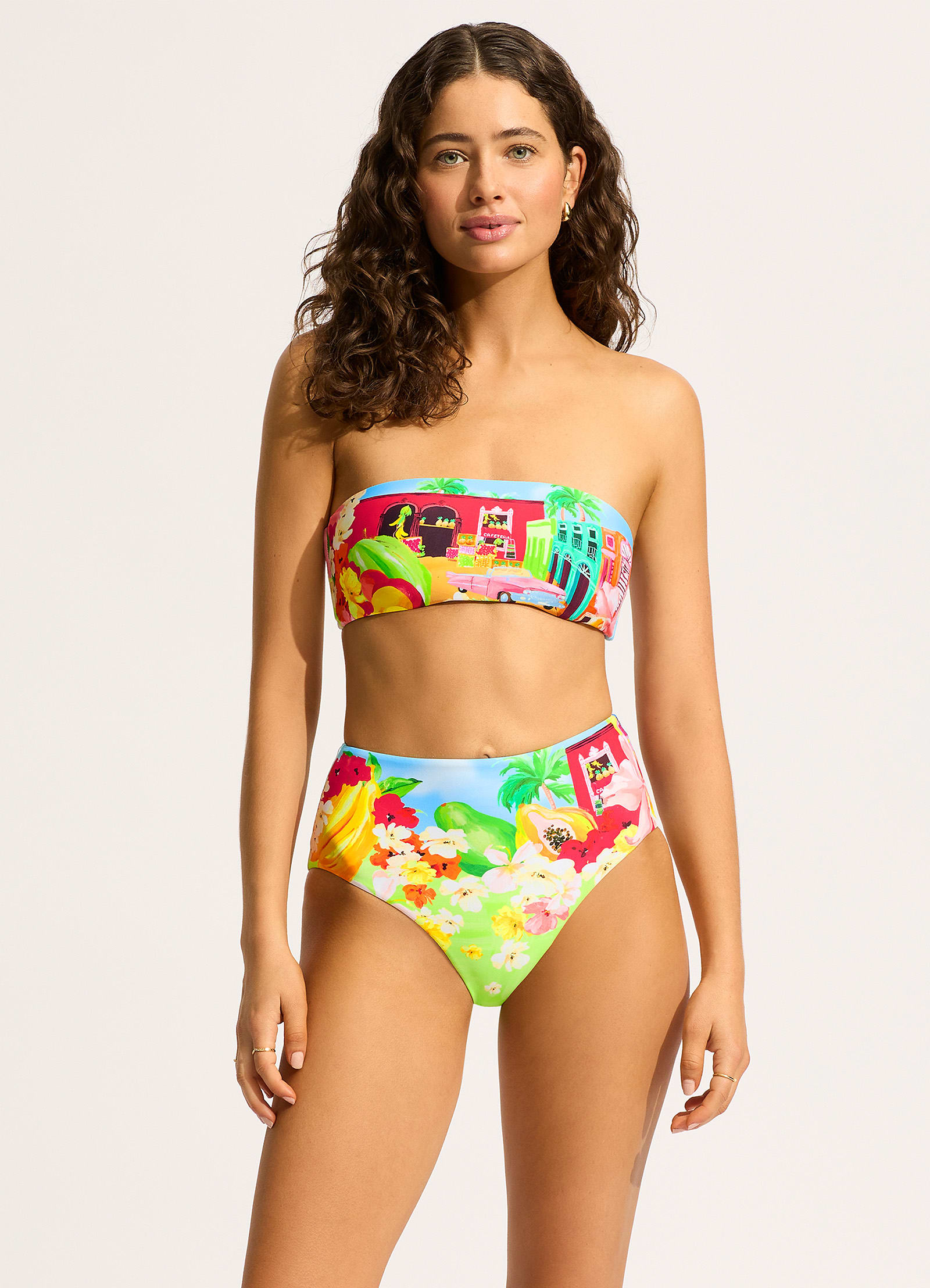 Cuba High Waisted Bikini Bottom - Turquoise - Turquoise