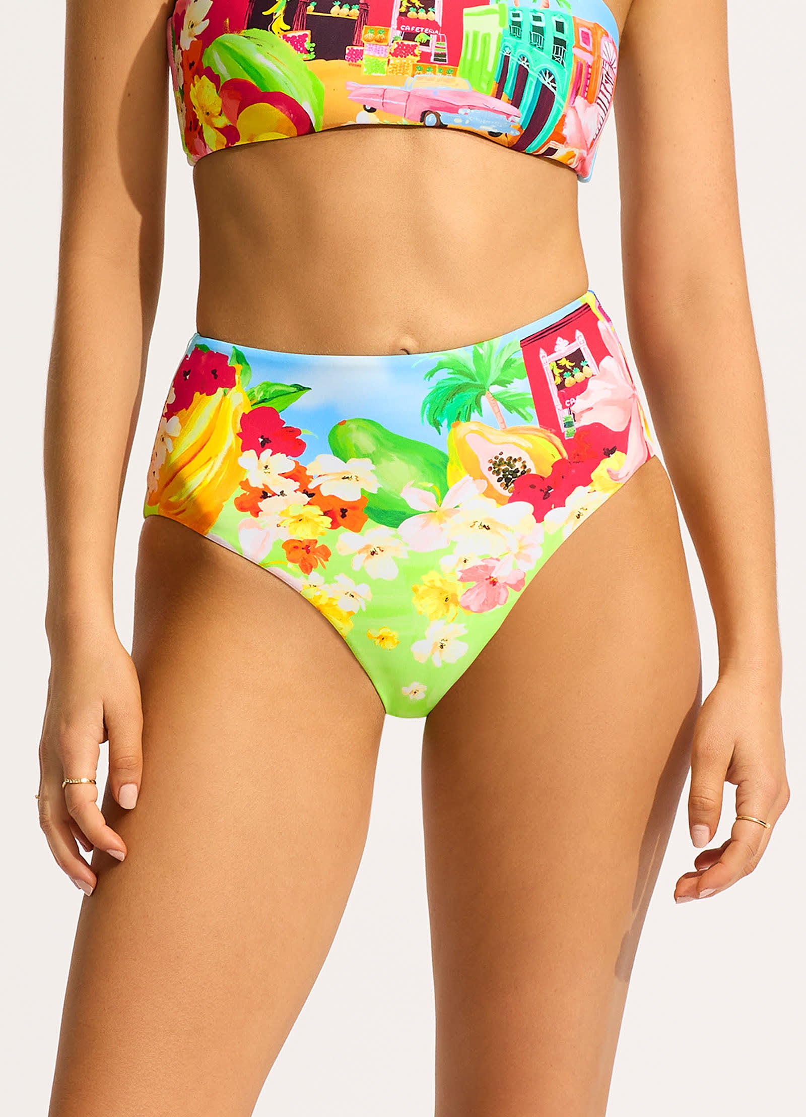 Cuba High Waisted Bikini Bottom - Turquoise - Turquoise view 2
