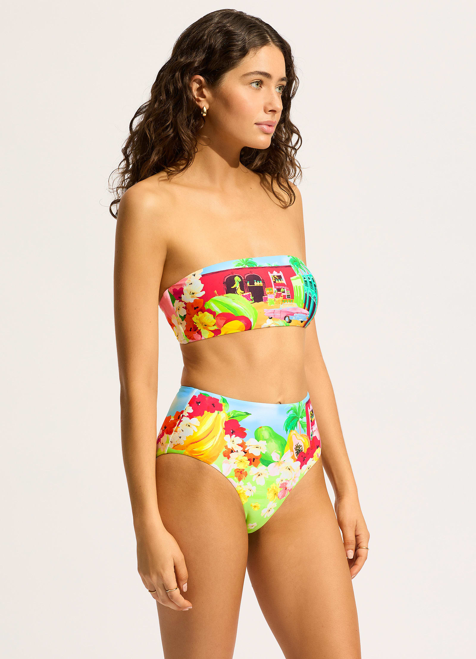 Cuba High Waisted Bikini Bottom - Turquoise - Turquoise view 3