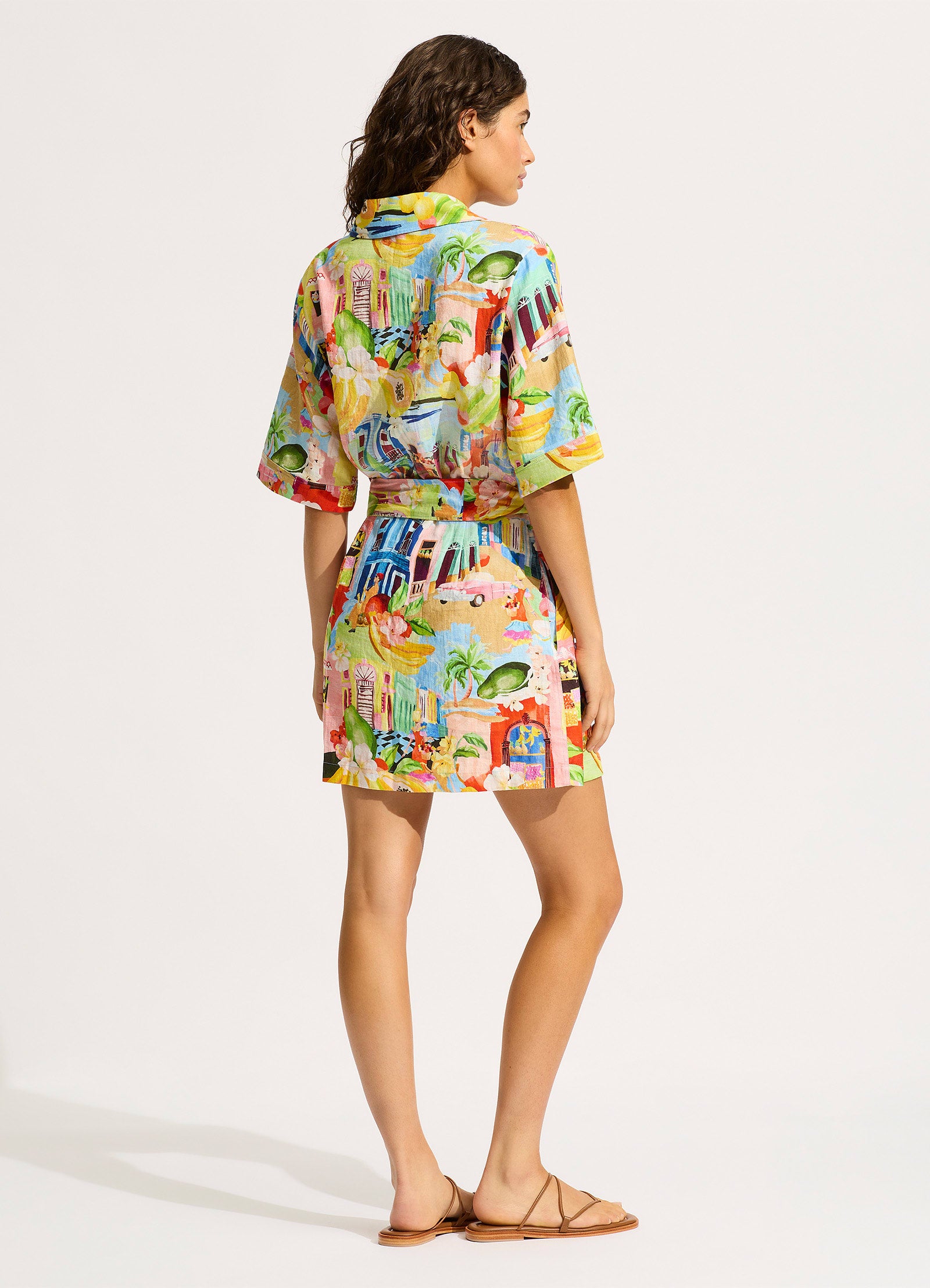 Cuba Mini Shirt Dress - Turquoise - Turquoise view 3