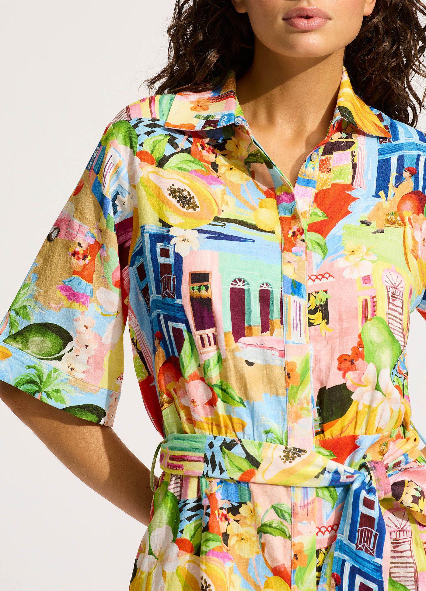 Cuba Mini Shirt Dress - Turquoise - Turquoise view 4