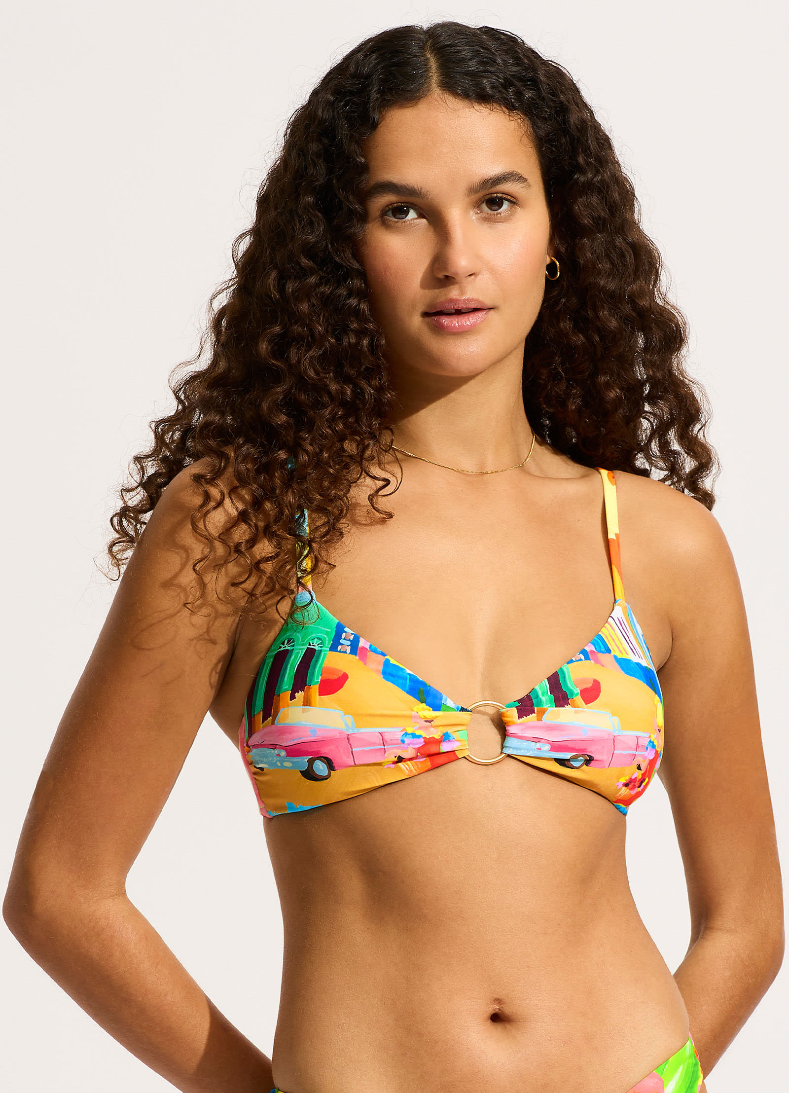 Cuba Ring Front Triangle Bikini Top - Turquoise - Turquoise view 2