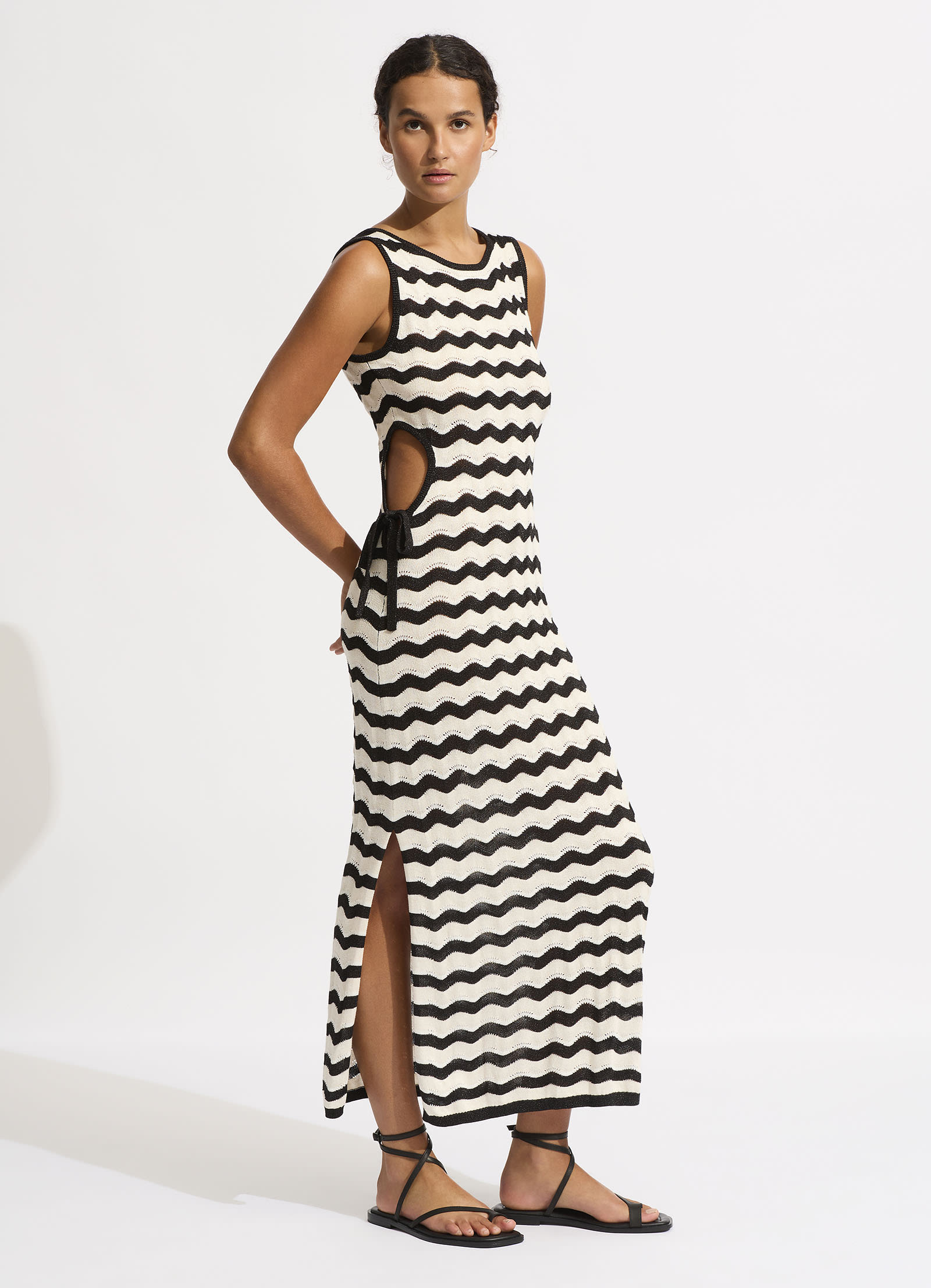 Cut Out Knit Maxi Dress - Black - Black view 3