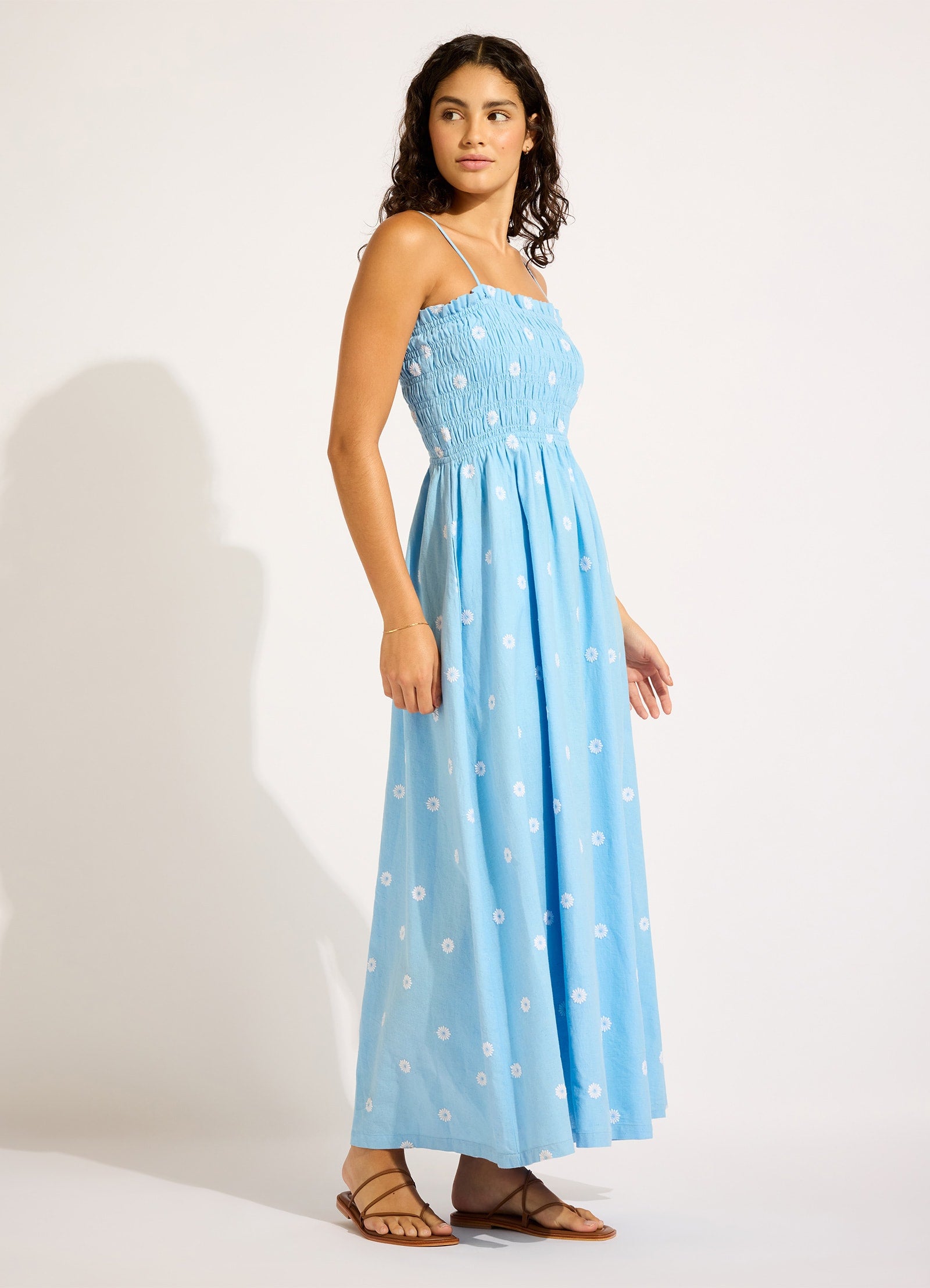 Daisy Chain Shirred Maxi Dress - Powder Blue view 2