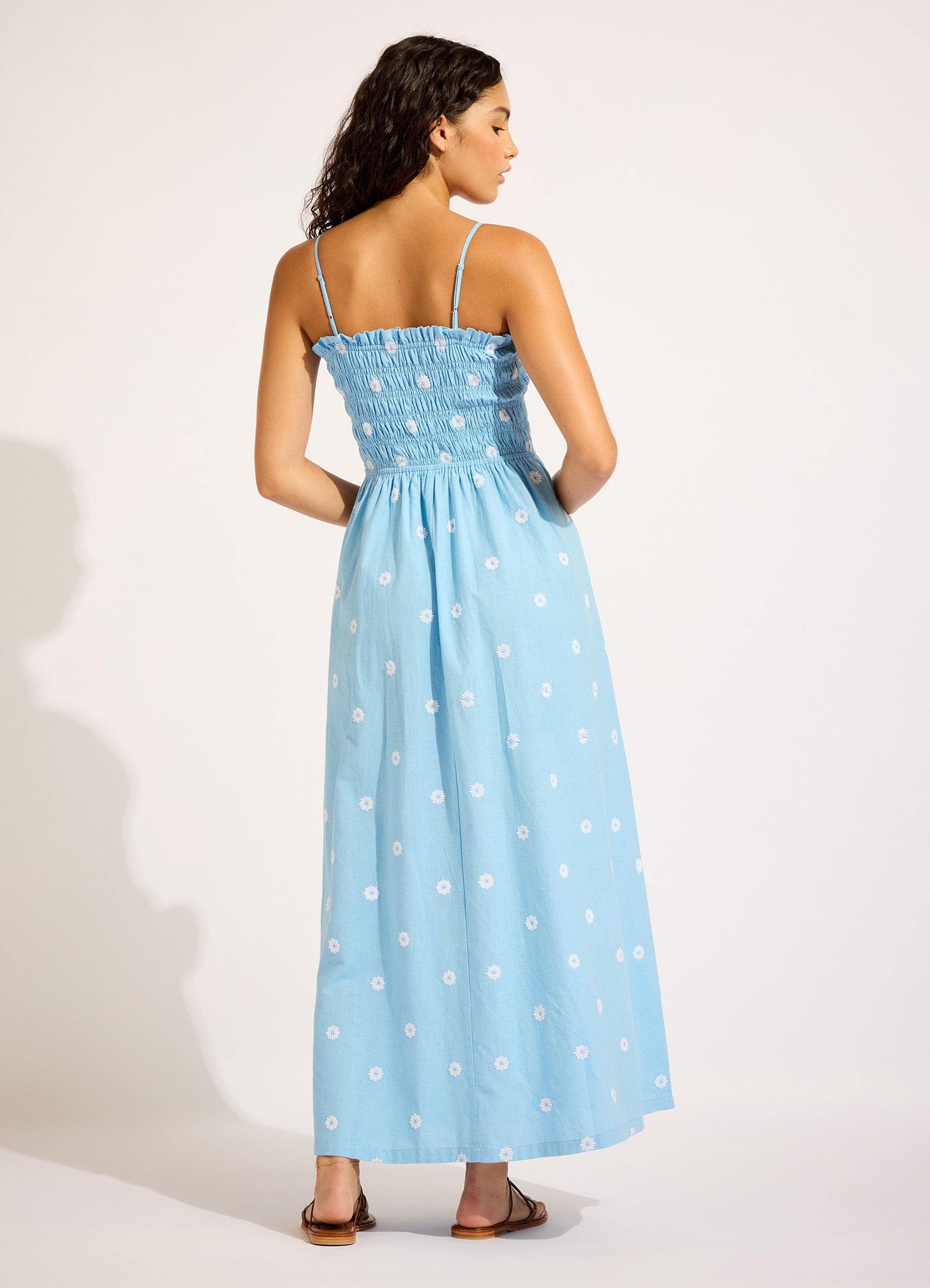 Daisy Chain Shirred Maxi Dress - Powder Blue view 3