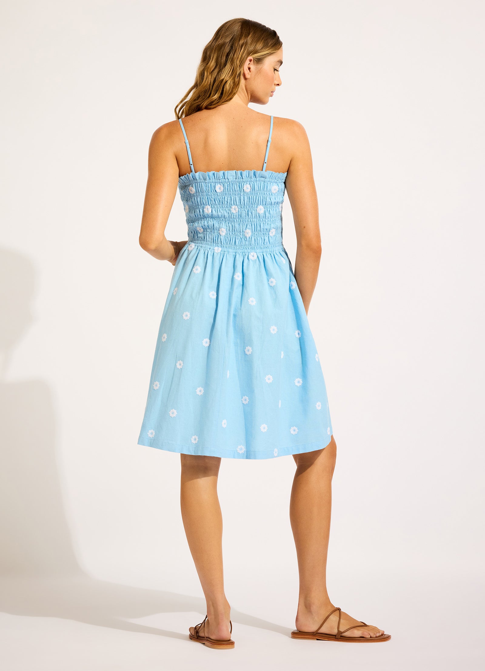Daisy Chain Shirred Mini Dress - Powder Blue view 3