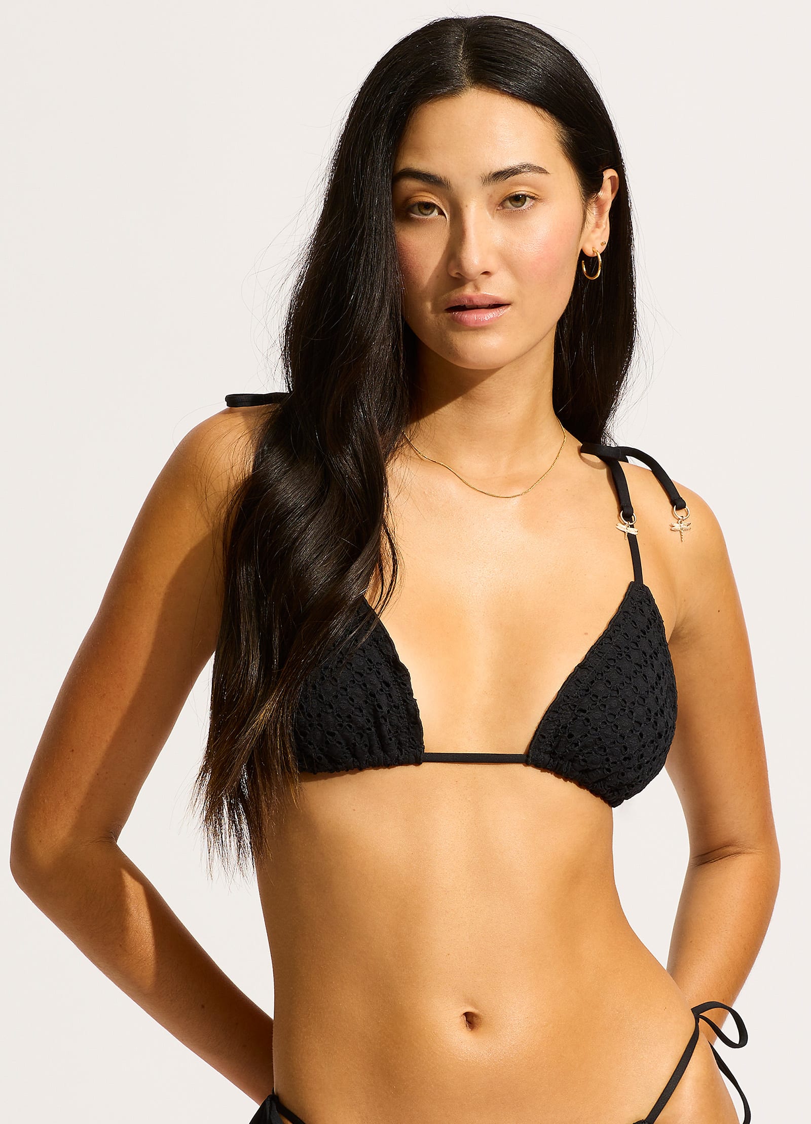 Daydreamer Slide Triangle Bikini Top - Black - Black view 2