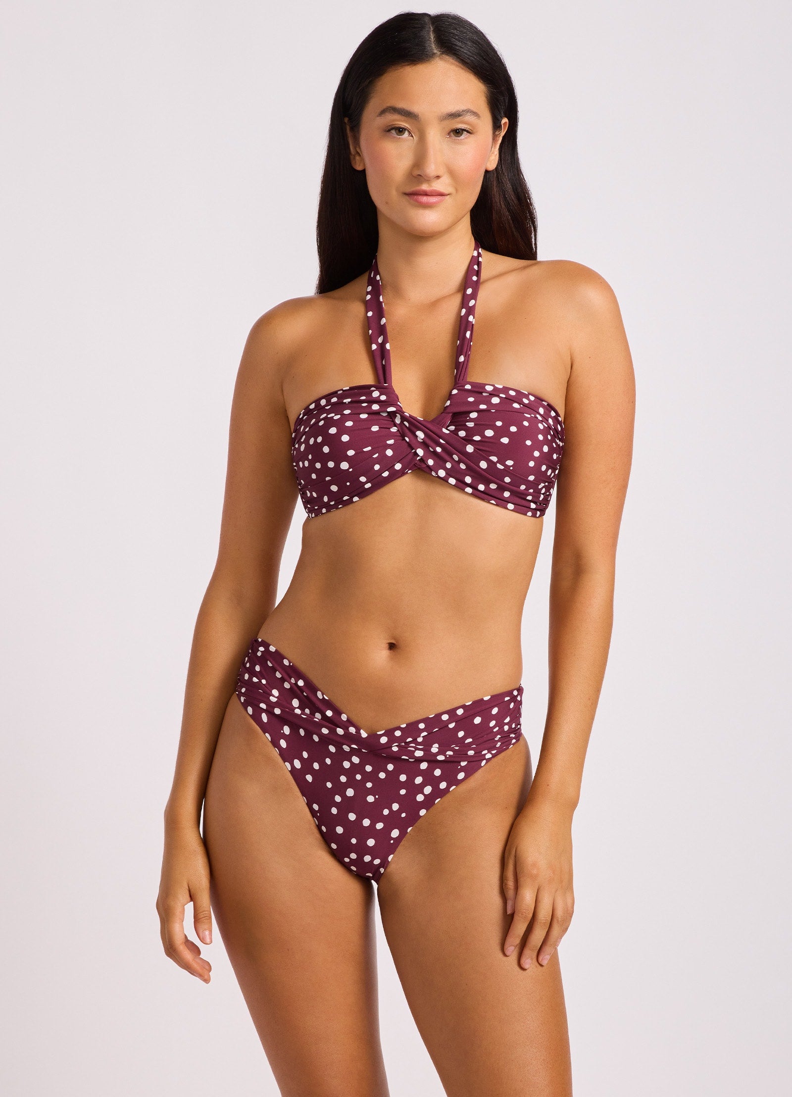Dolce Dot Halter Bandeau Bikini Top - Dark Burgundy
