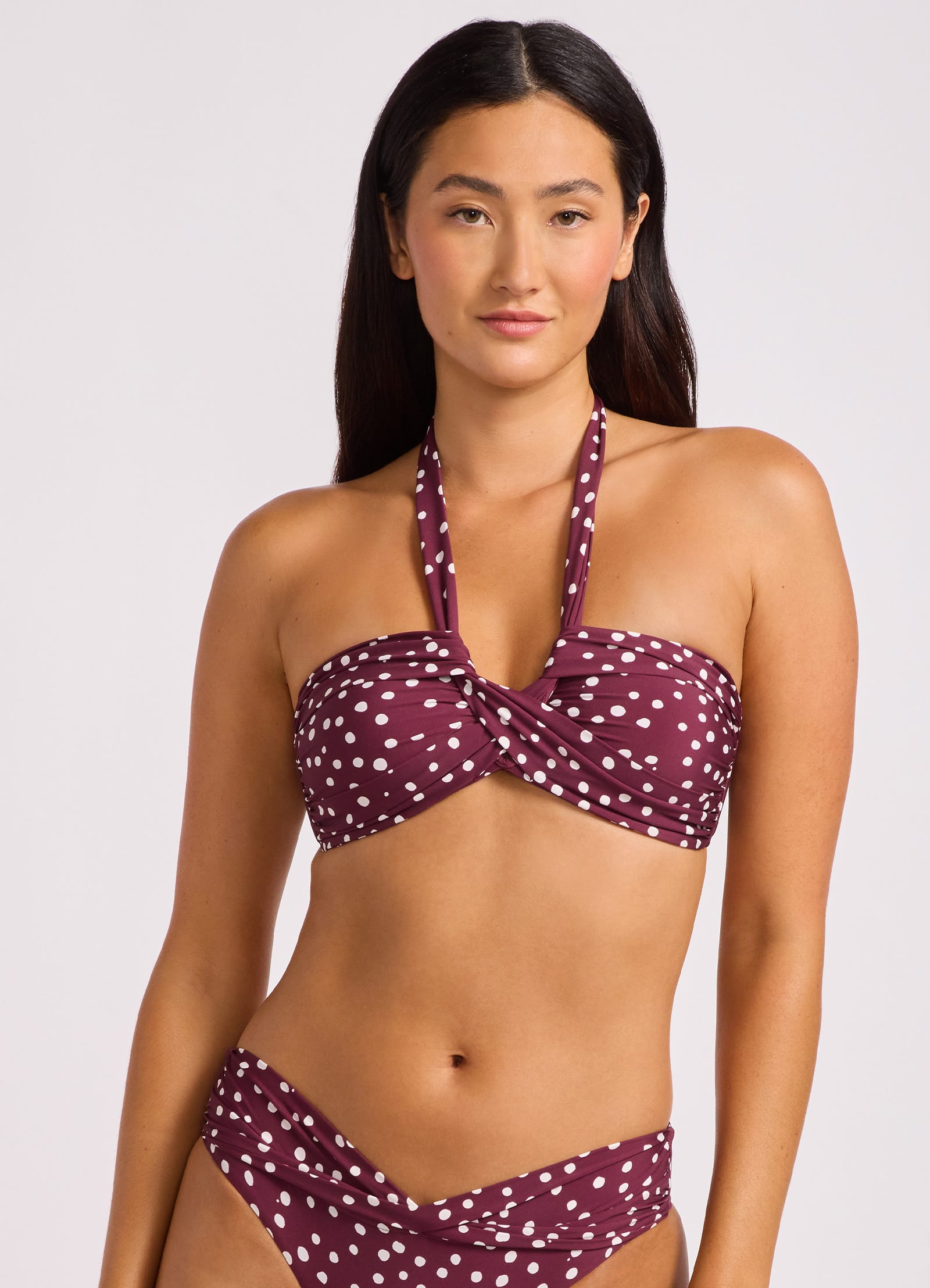 Dolce Dot Halter Bandeau Bikini Top - Dark Burgundy view 2