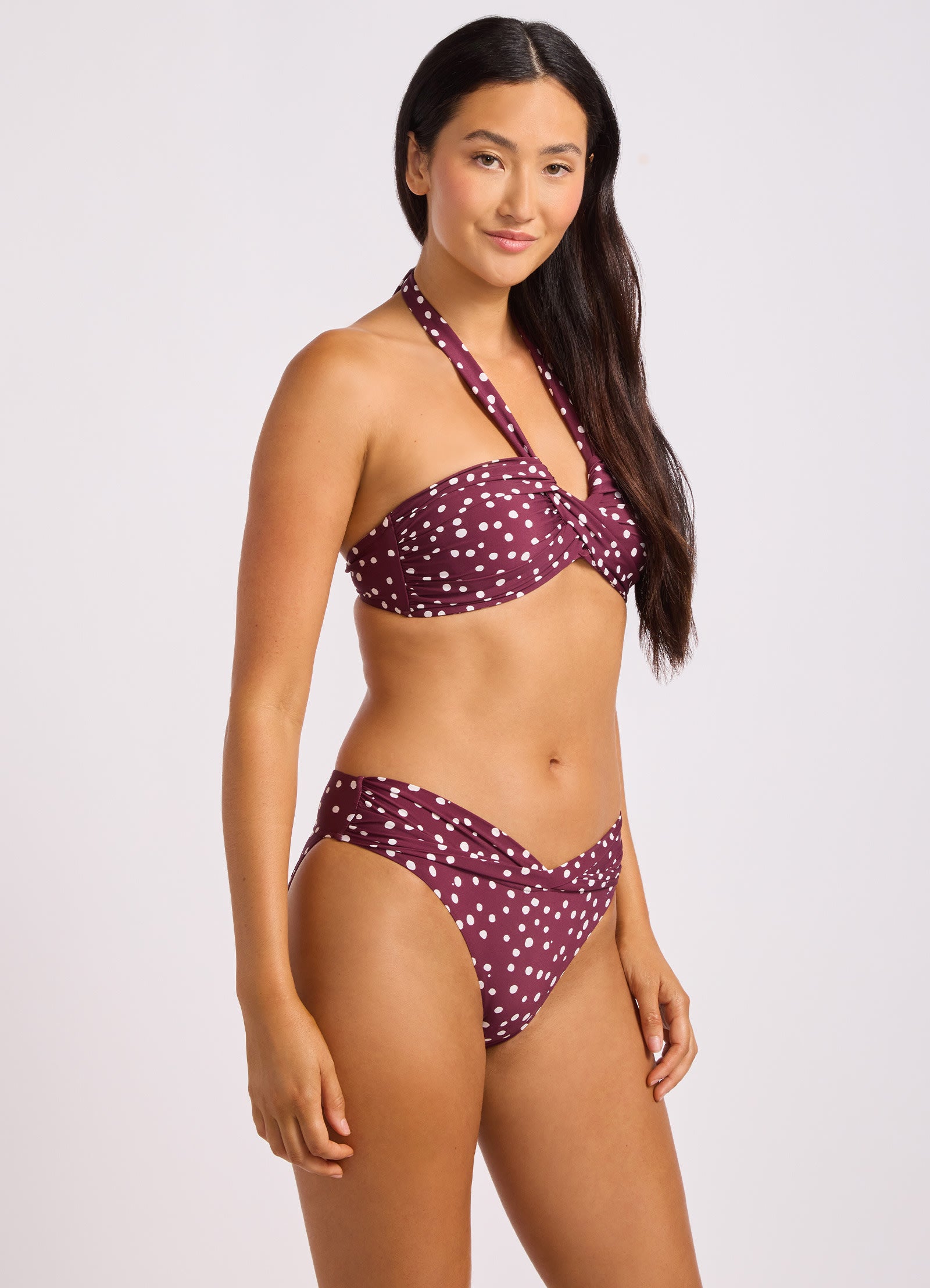Dolce Dot Halter Bandeau Bikini Top - Dark Burgundy view 3