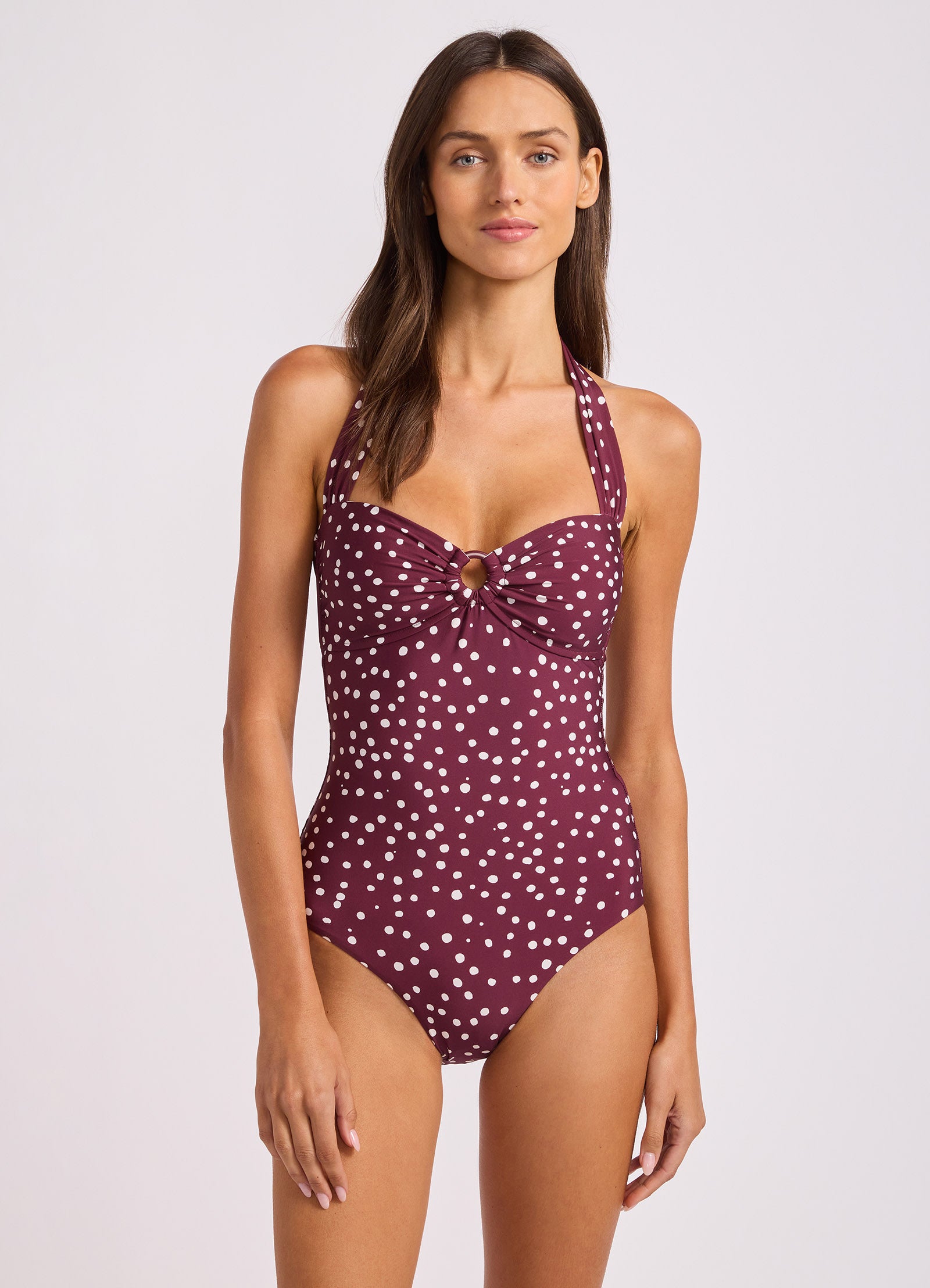 Dolce Dot Halter Neck Bandeau One Piece Swimsuit - Dark Burgundy