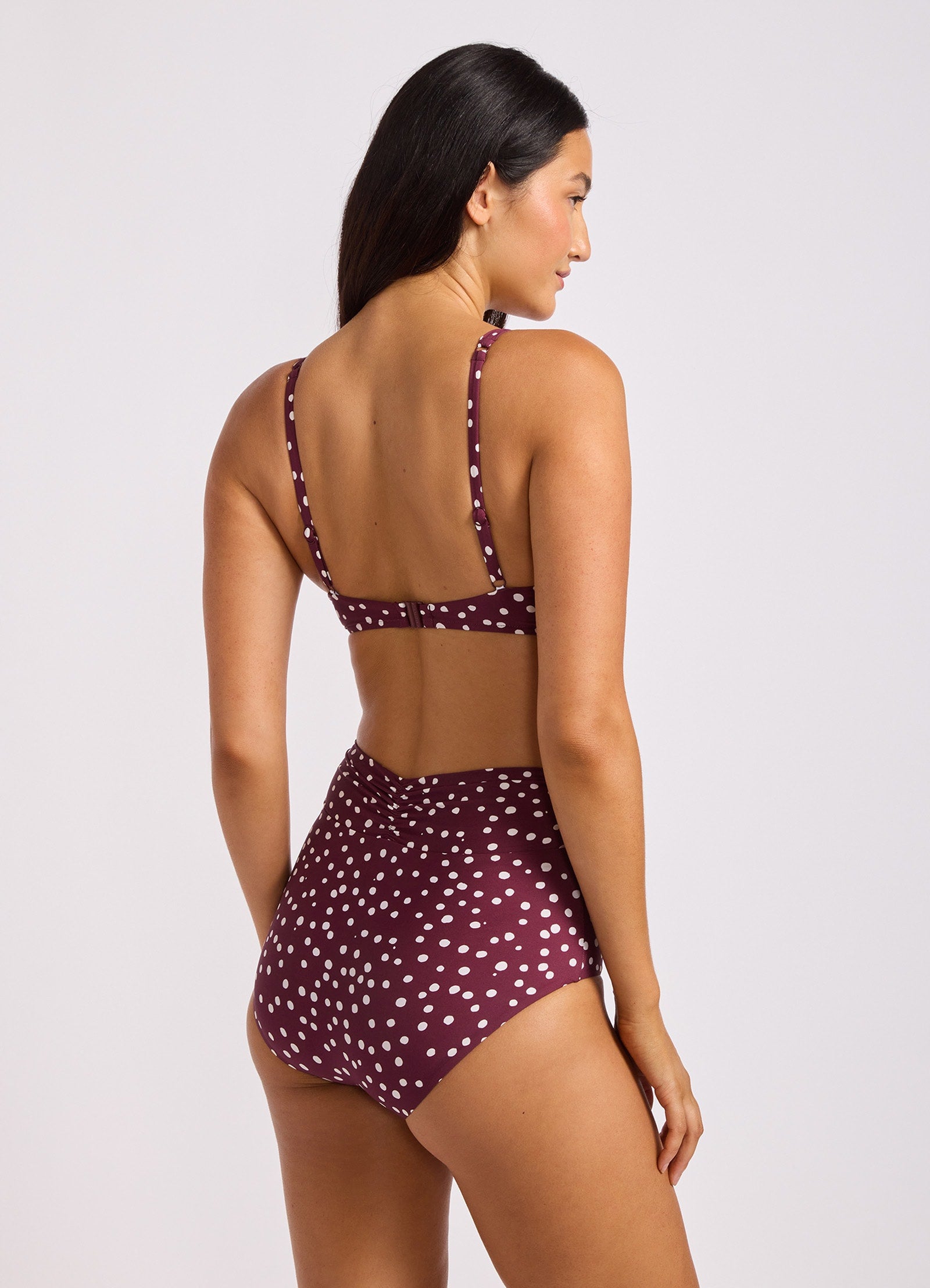 Dolce Dot Ruched Band High Waist Bikini Bottom - Dark Burgundy view 4