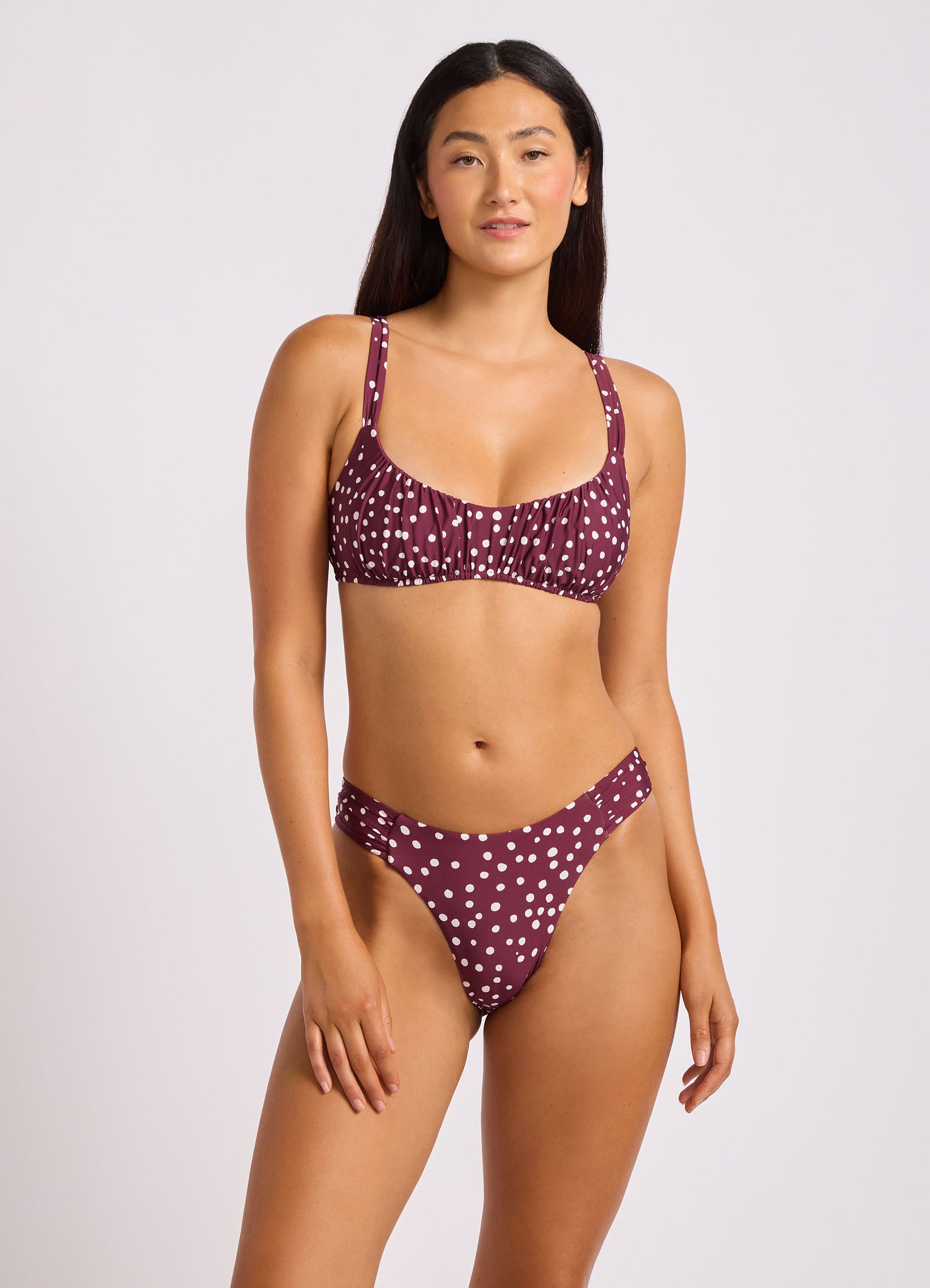 Dolce Dot Ruched Bralette Bikini Top - Dark Burgundy
