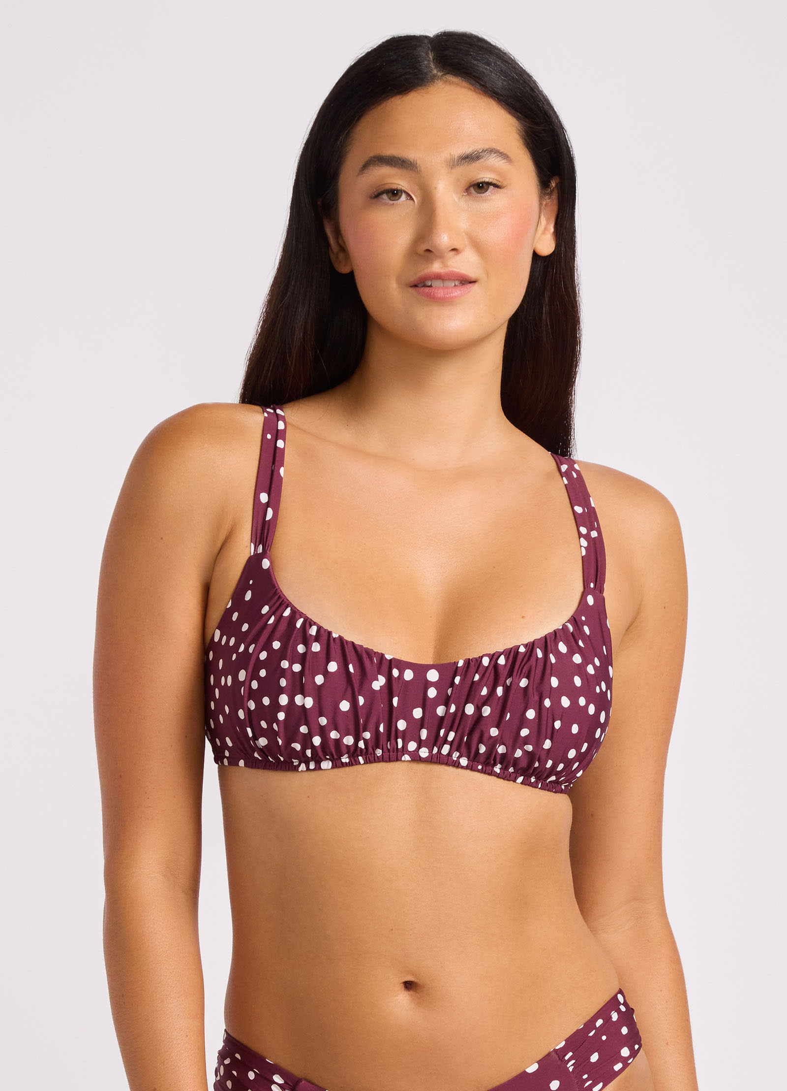 Dolce Dot Ruched Bralette Bikini Top - Dark Burgundy view 2