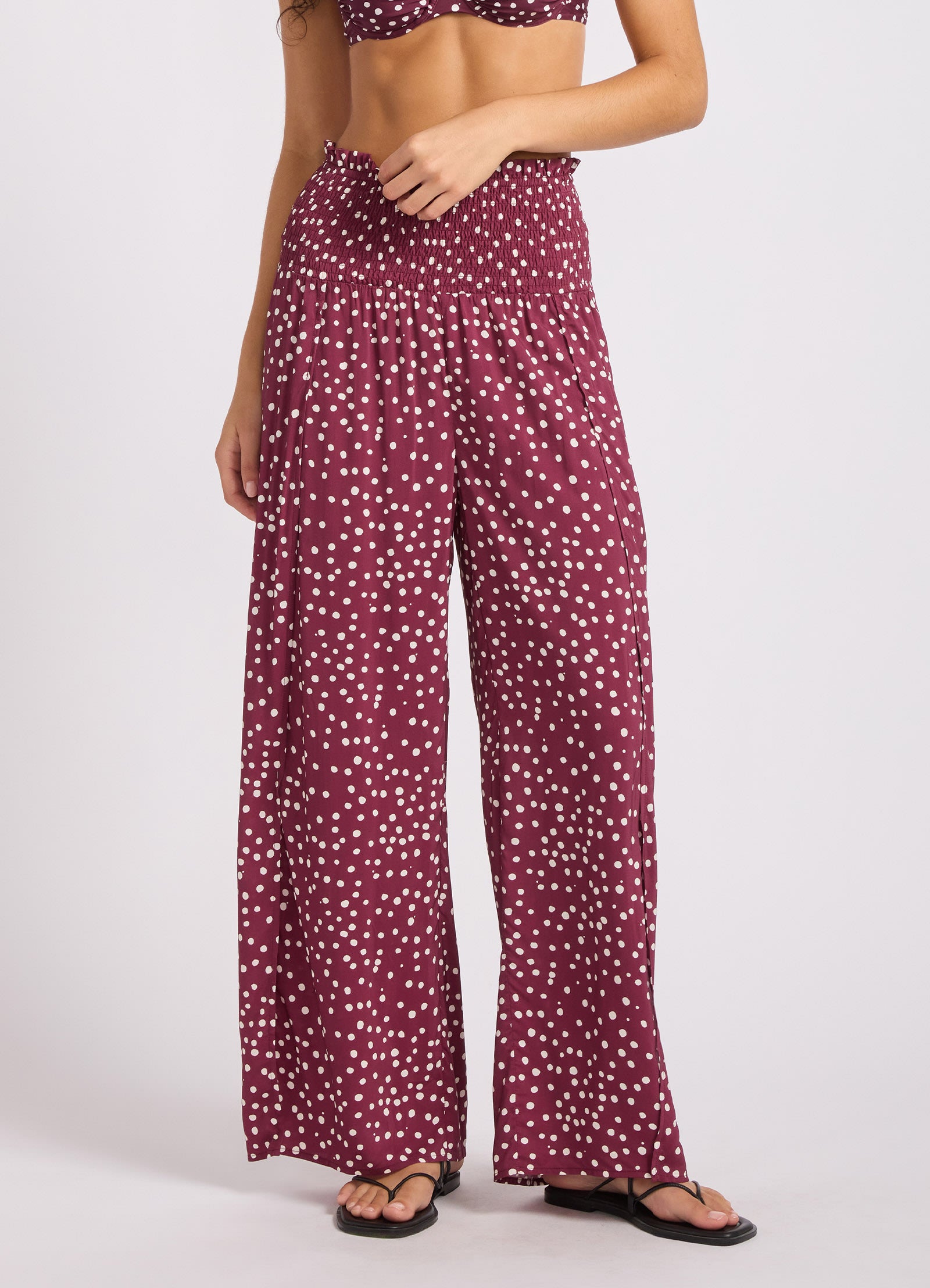 Dolce Dot Shirred Waist Pant - Dark Burgundy view 2