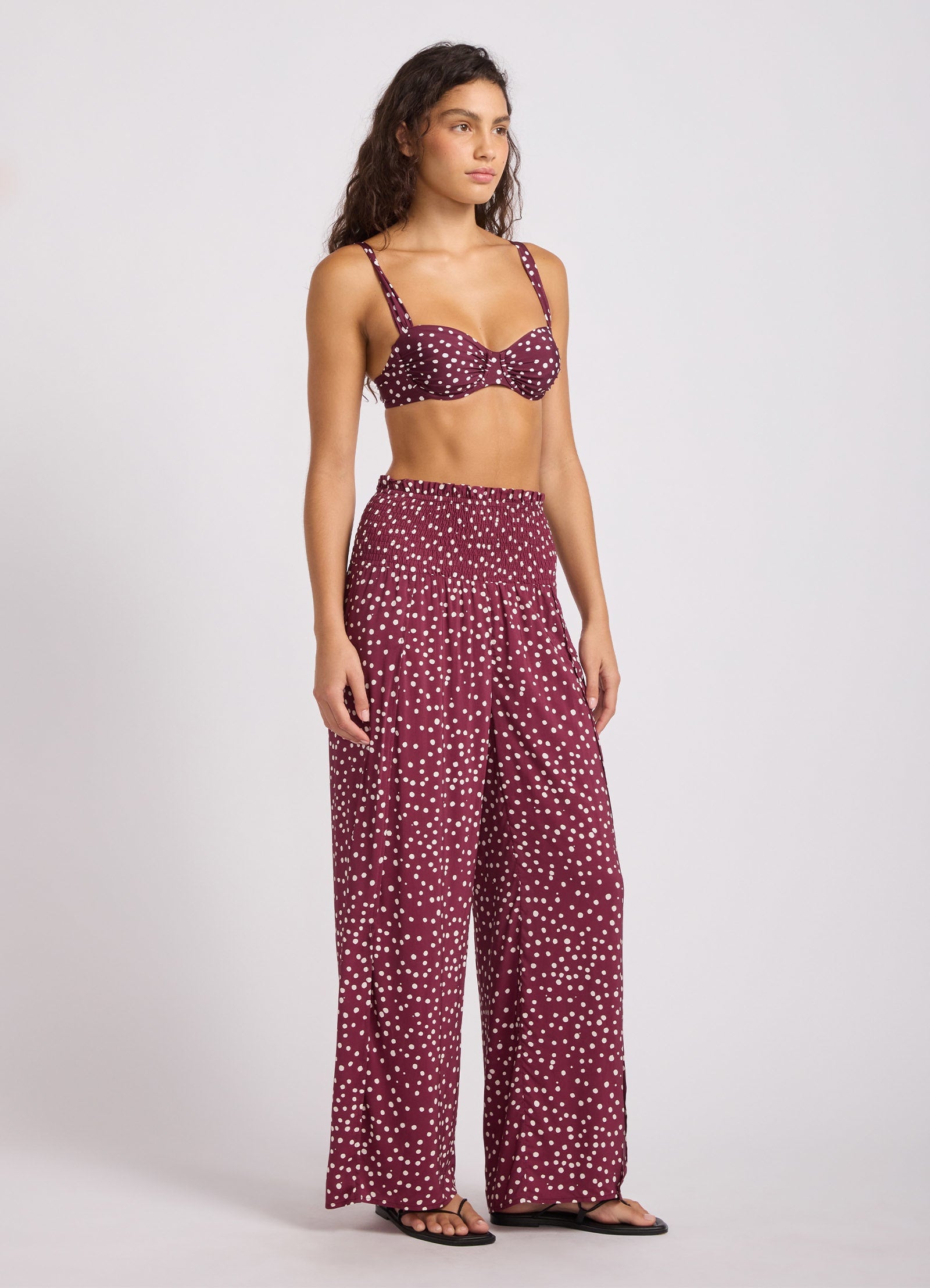 Dolce Dot Shirred Waist Pant - Dark Burgundy view 3
