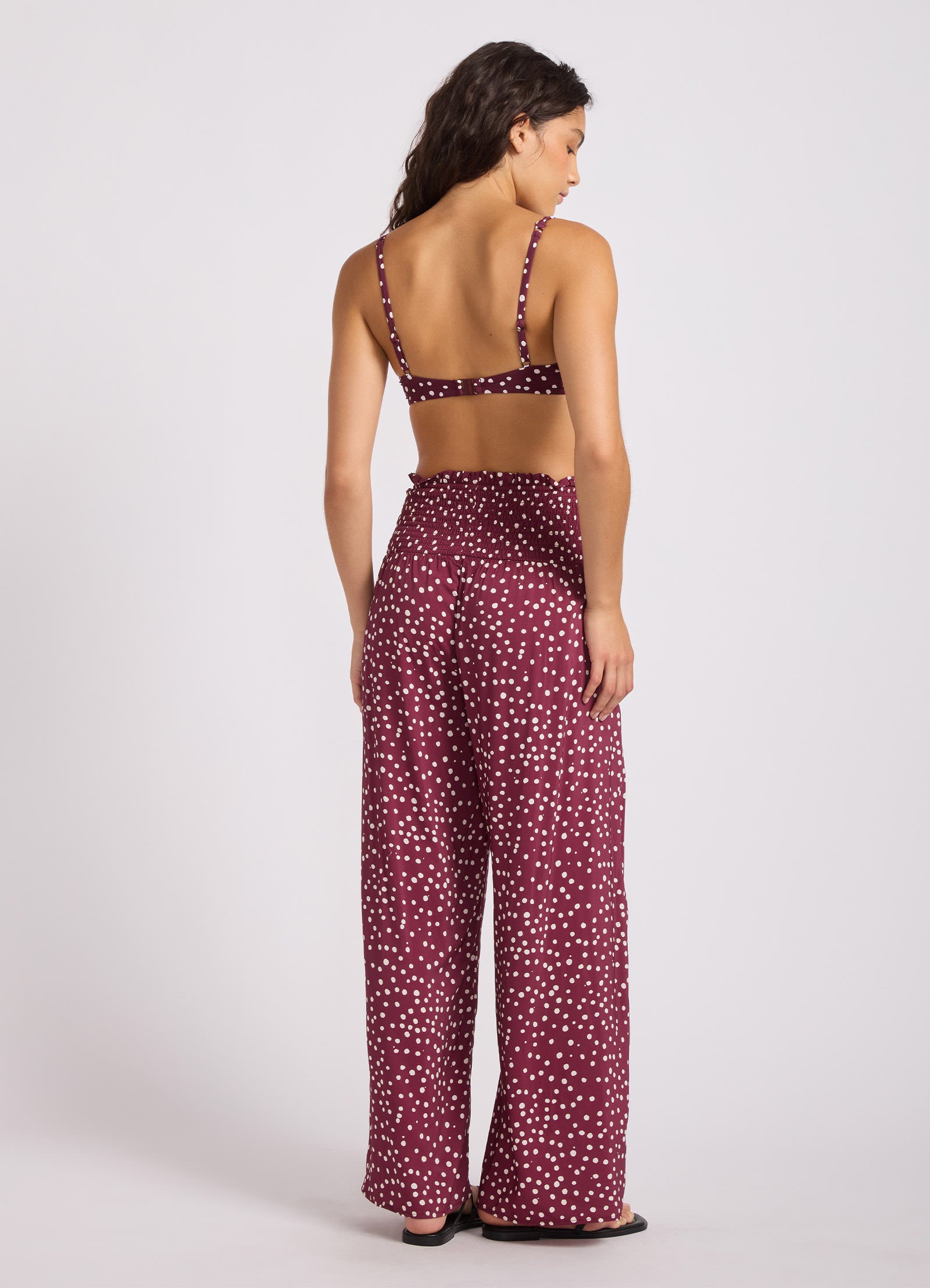 Dolce Dot Shirred Waist Pant - Dark Burgundy view 4