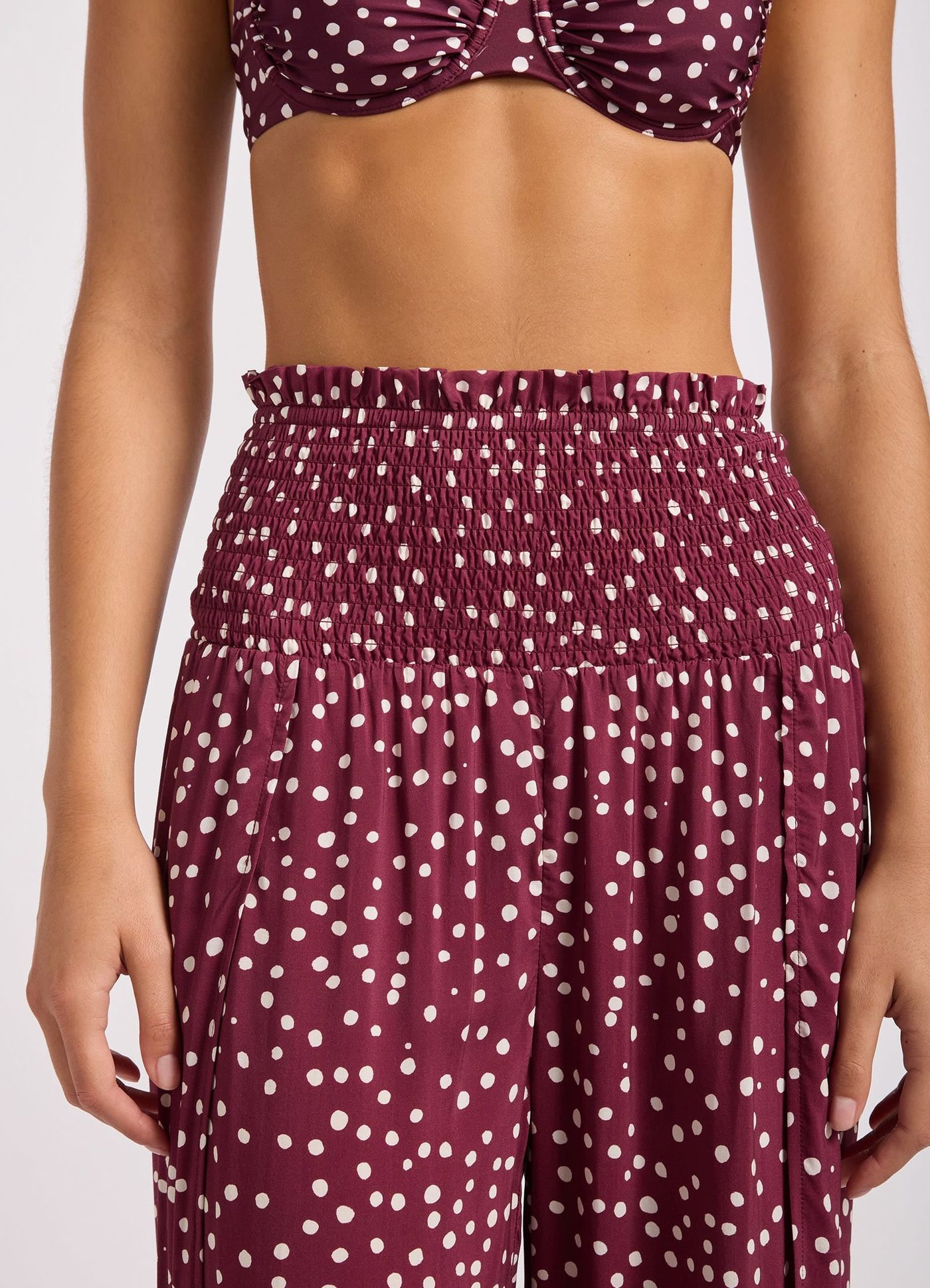 Dolce Dot Shirred Waist Pant - Dark Burgundy view 5