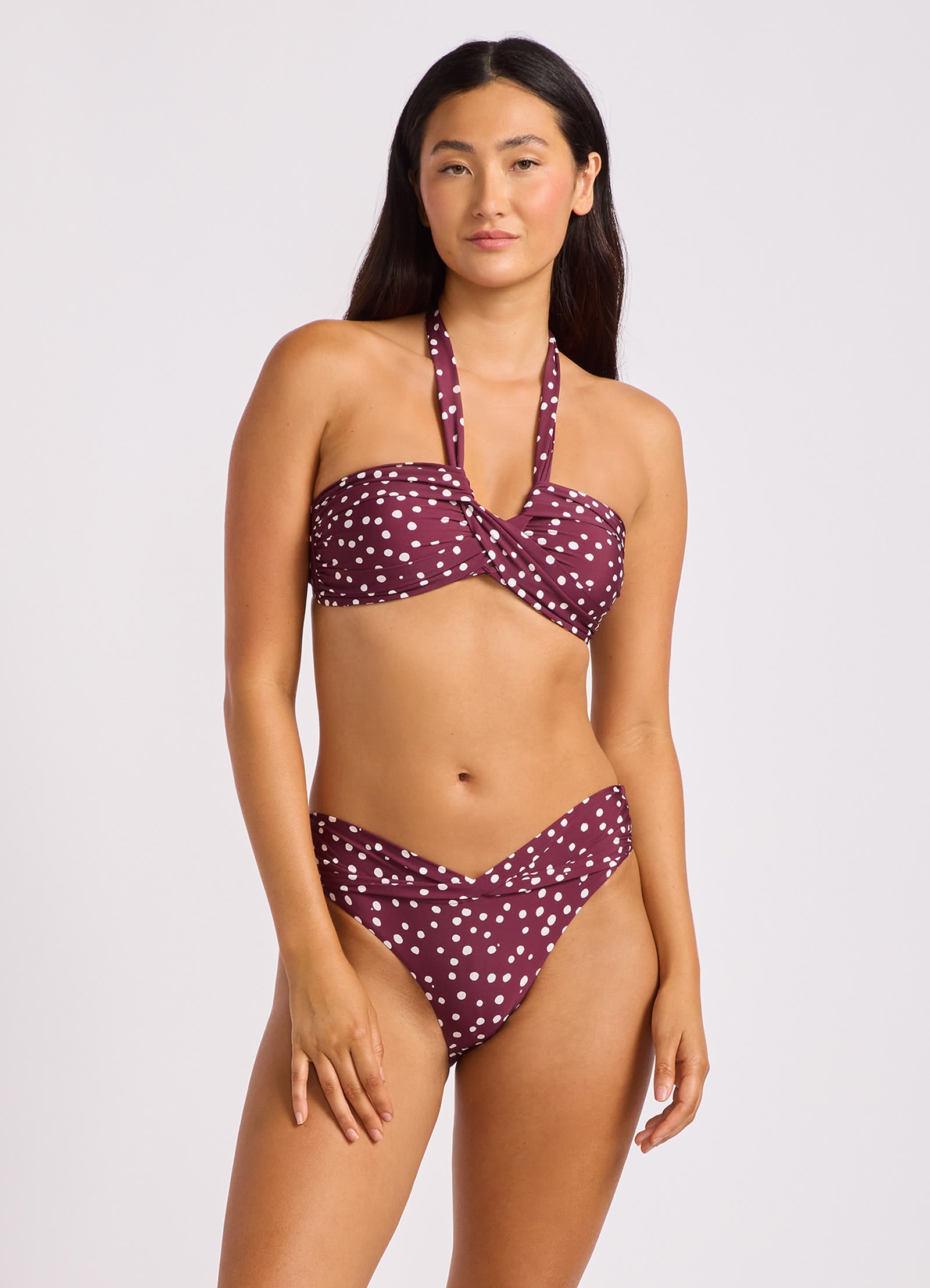 Dolce Dot Twist Band Mini Hipster Bikini Bottom - Dark Burgundy
