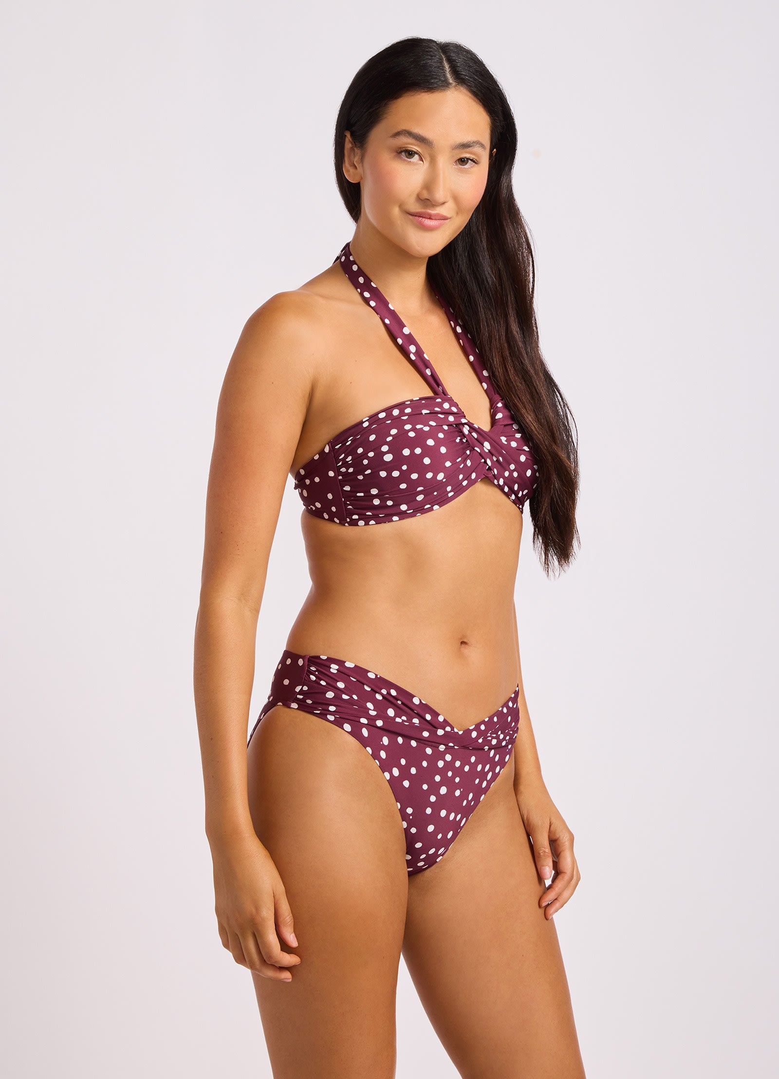 Dolce Dot Twist Band Mini Hipster Bikini Bottom - Dark Burgundy view 3