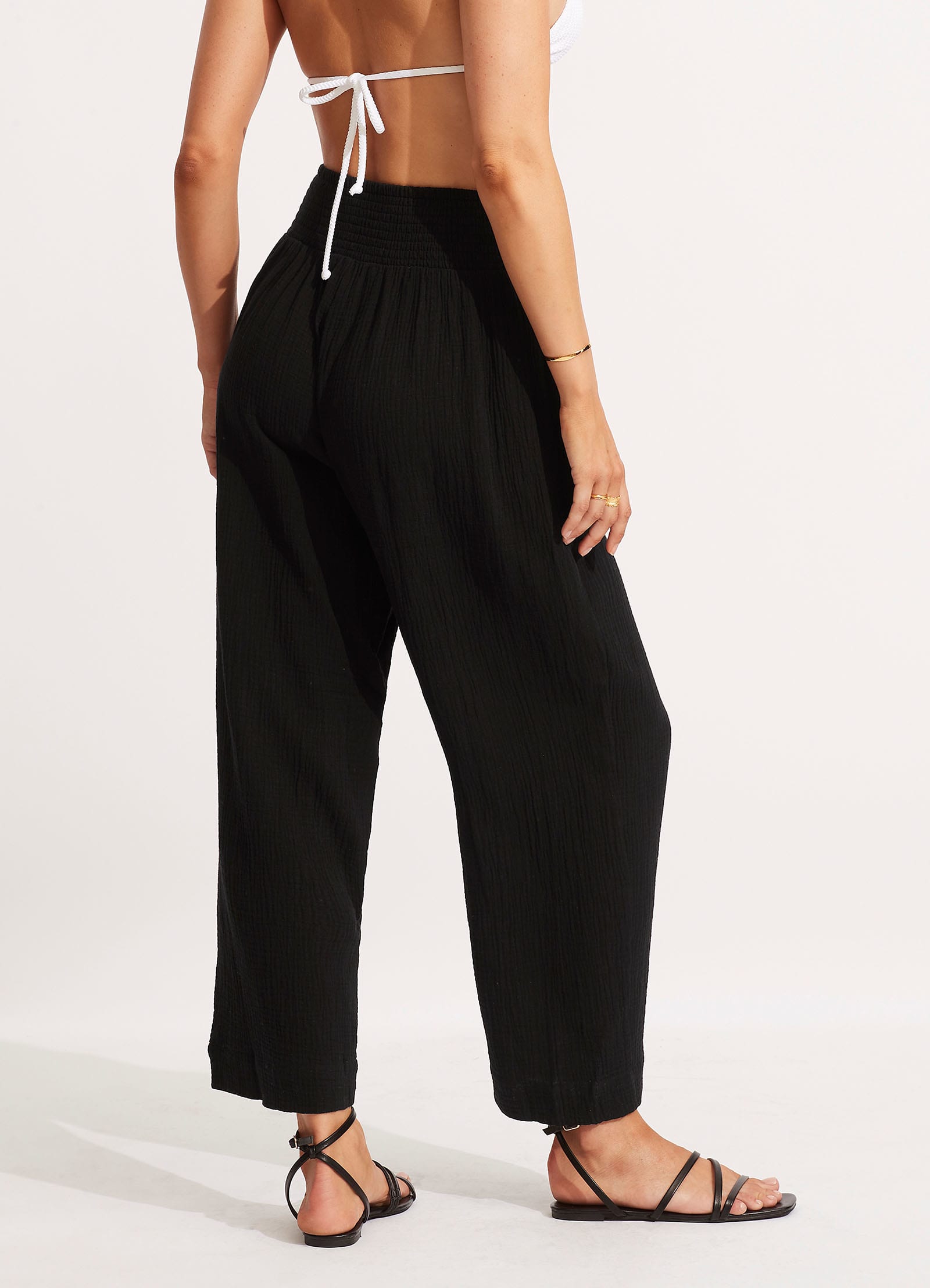 Double Cloth Shirred Pants - Black - Black view 4