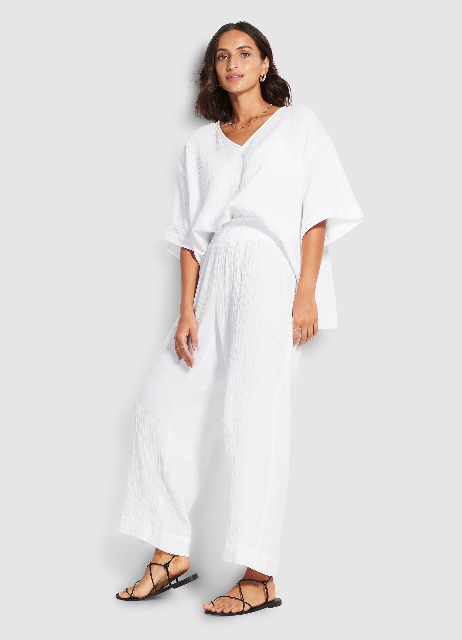 Double Cloth Shirred Pants - White - White view 2