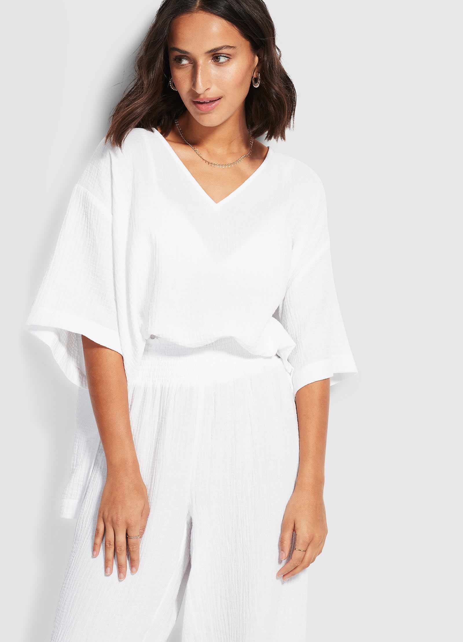 Double Cloth Shirred Pants - White - White view 3