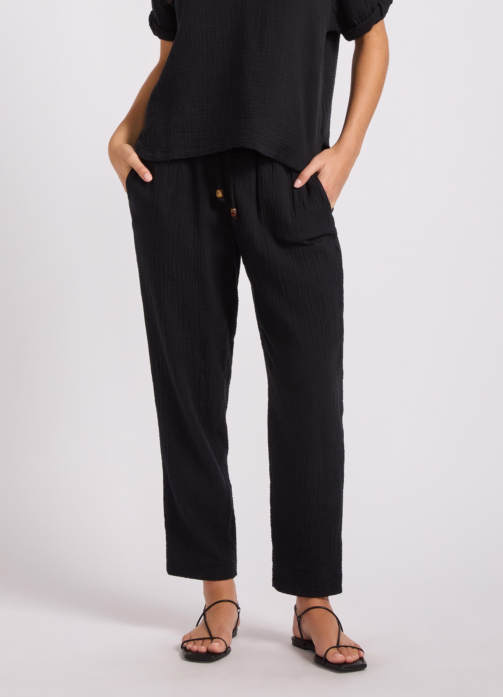 Double Gauze Tapered Pant - Black view 2