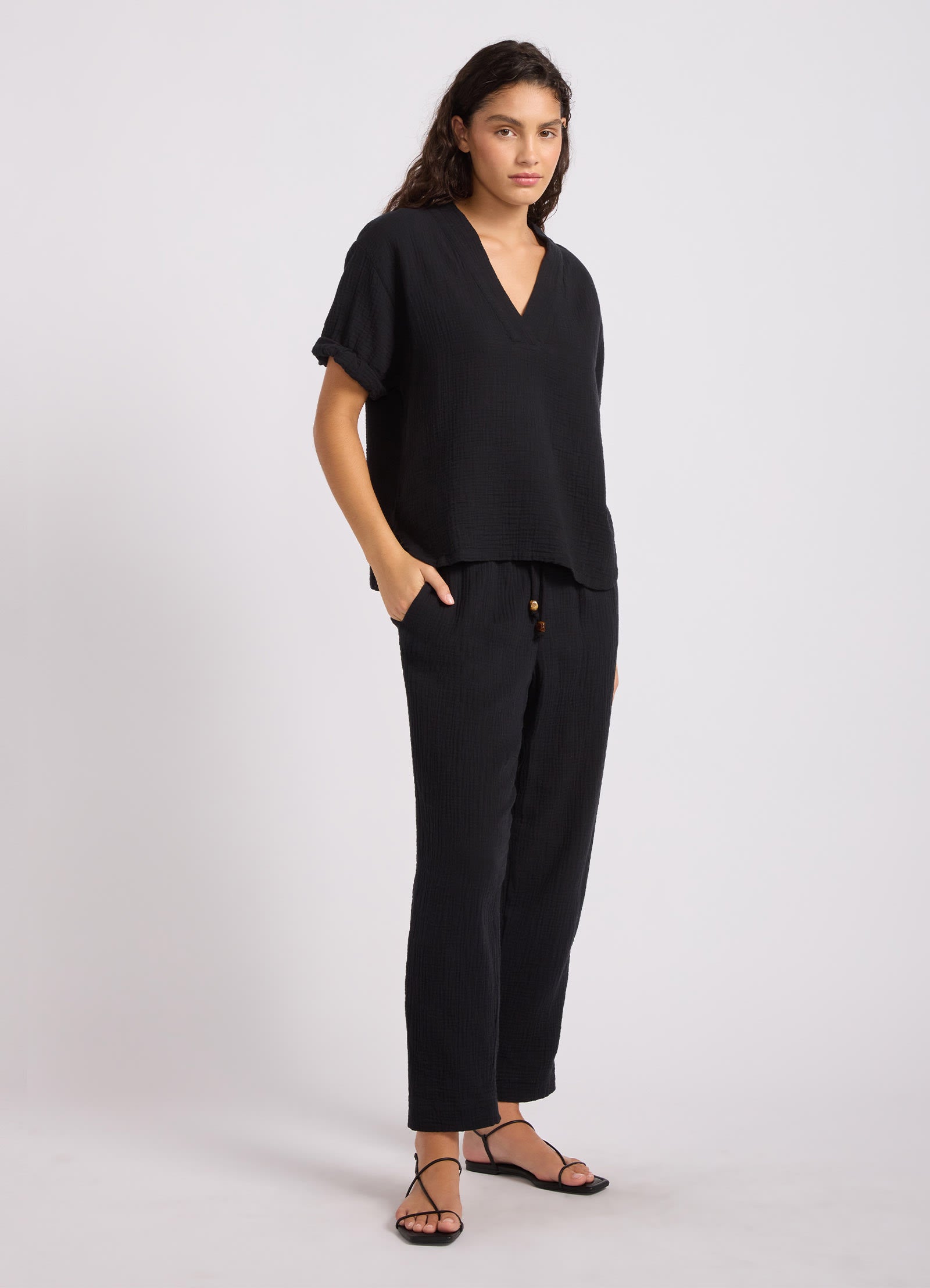 Double Gauze Tapered Pant - Black view 3