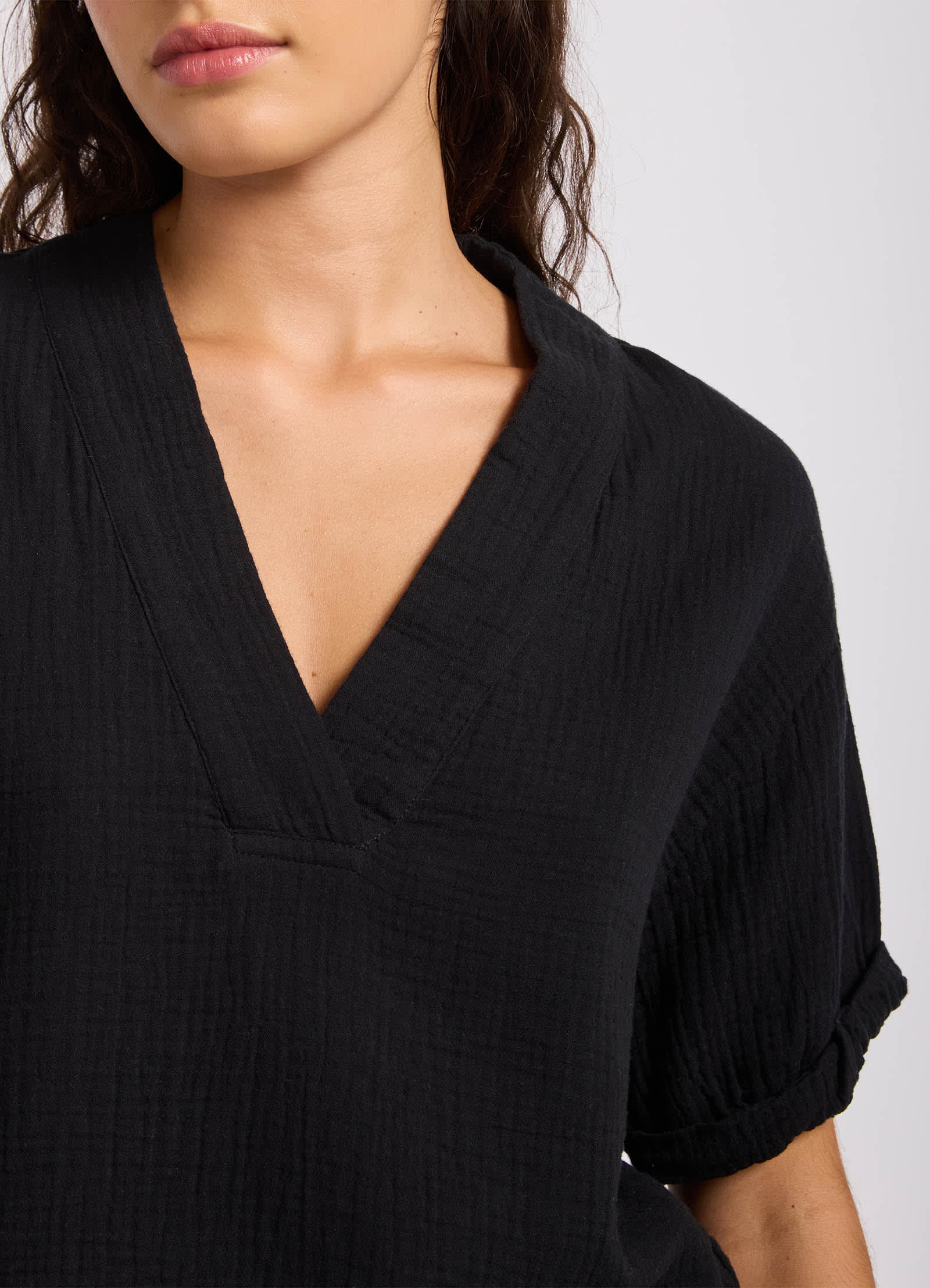 Double Gauze V-Neck Top - Black view 5