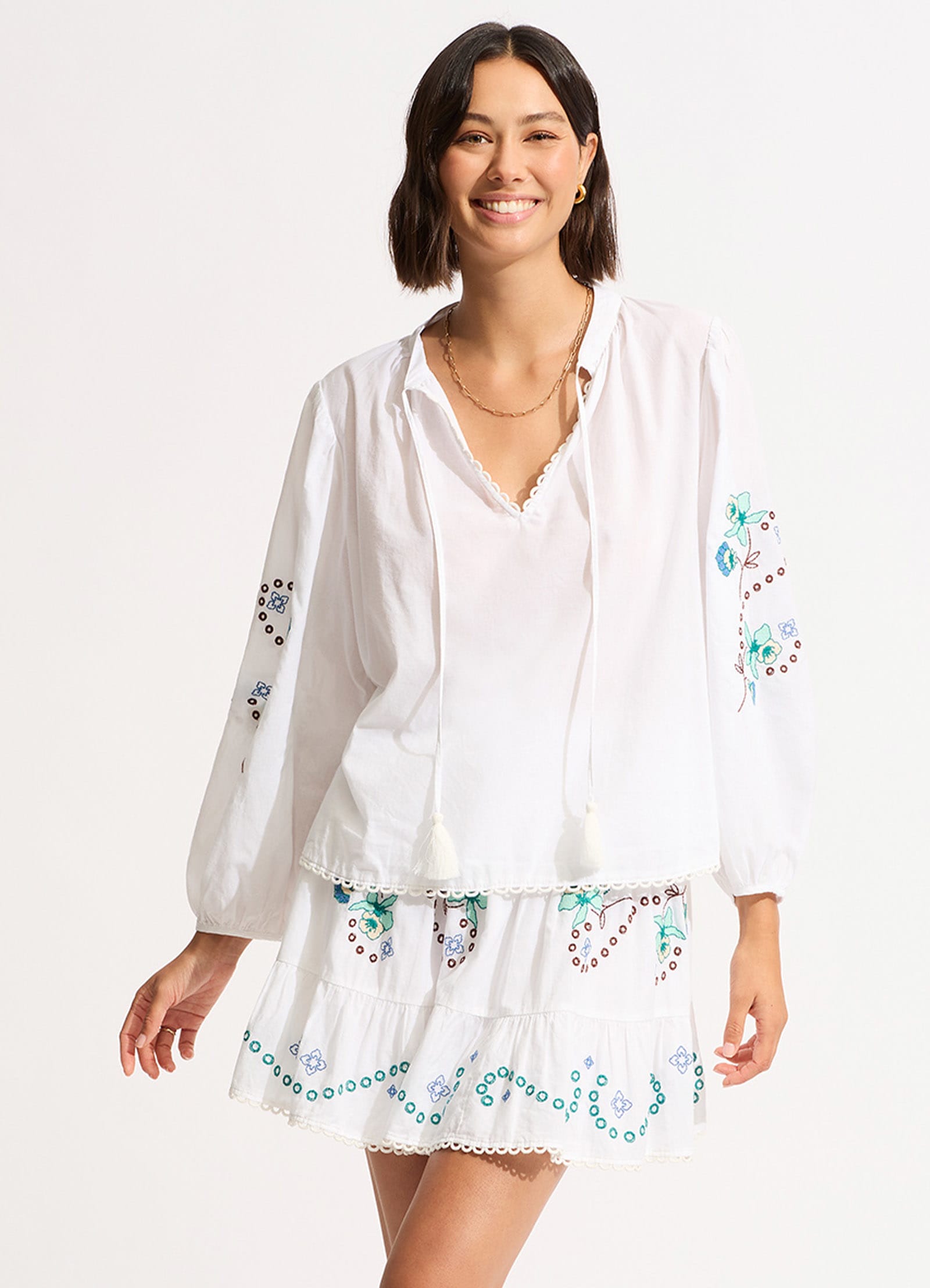 Eden Embroidery Skirt - White - White