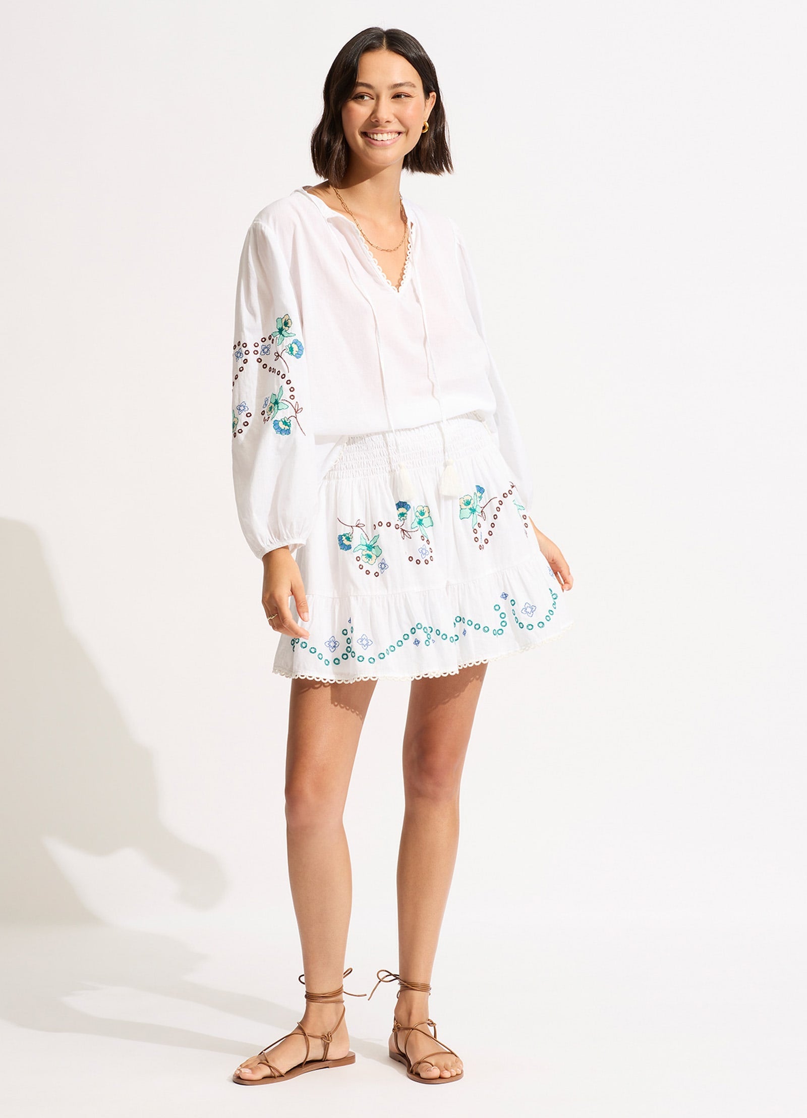Eden Embroidery Skirt - White - White view 2