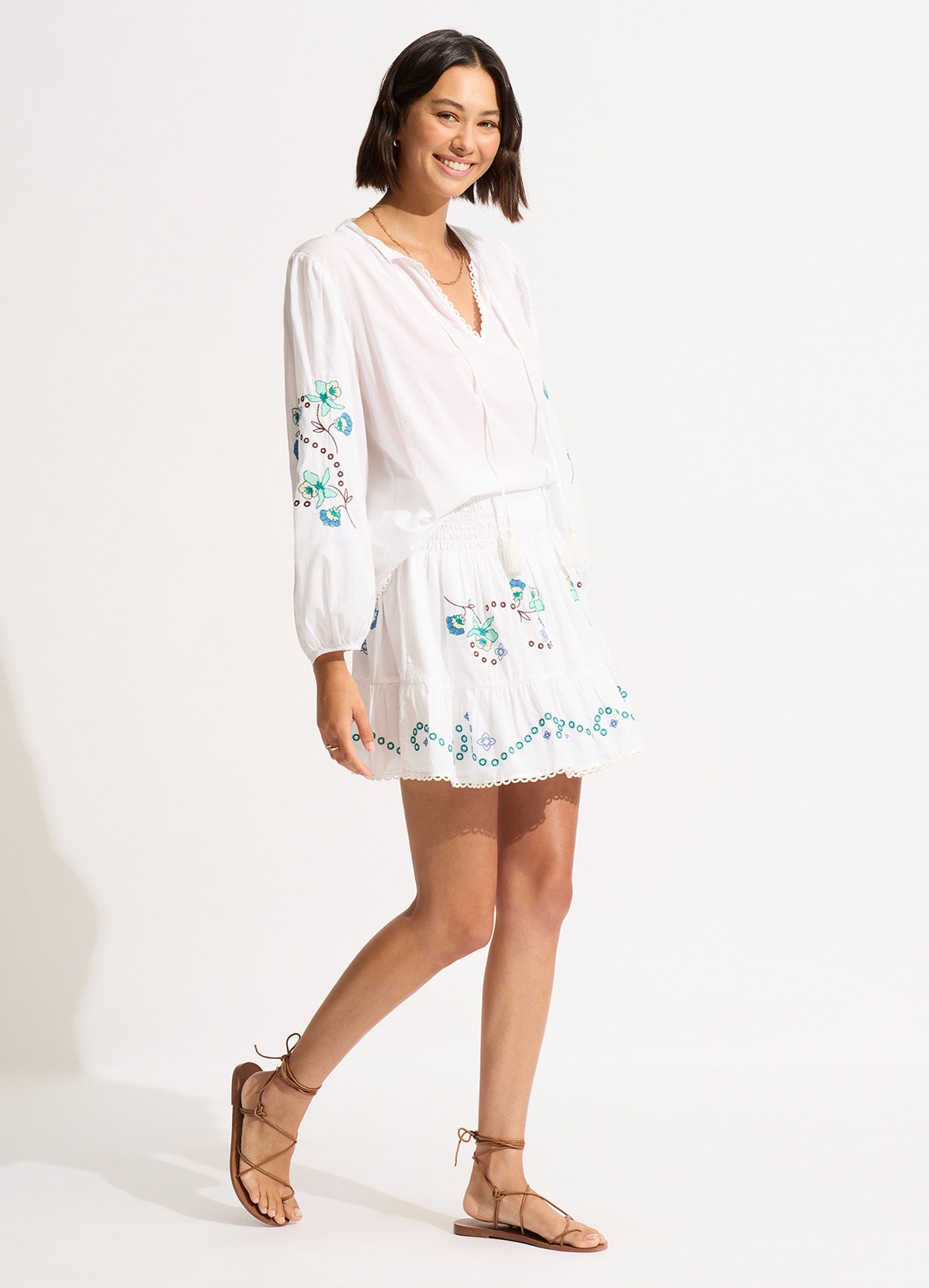 Eden Embroidery Skirt - White - White view 3