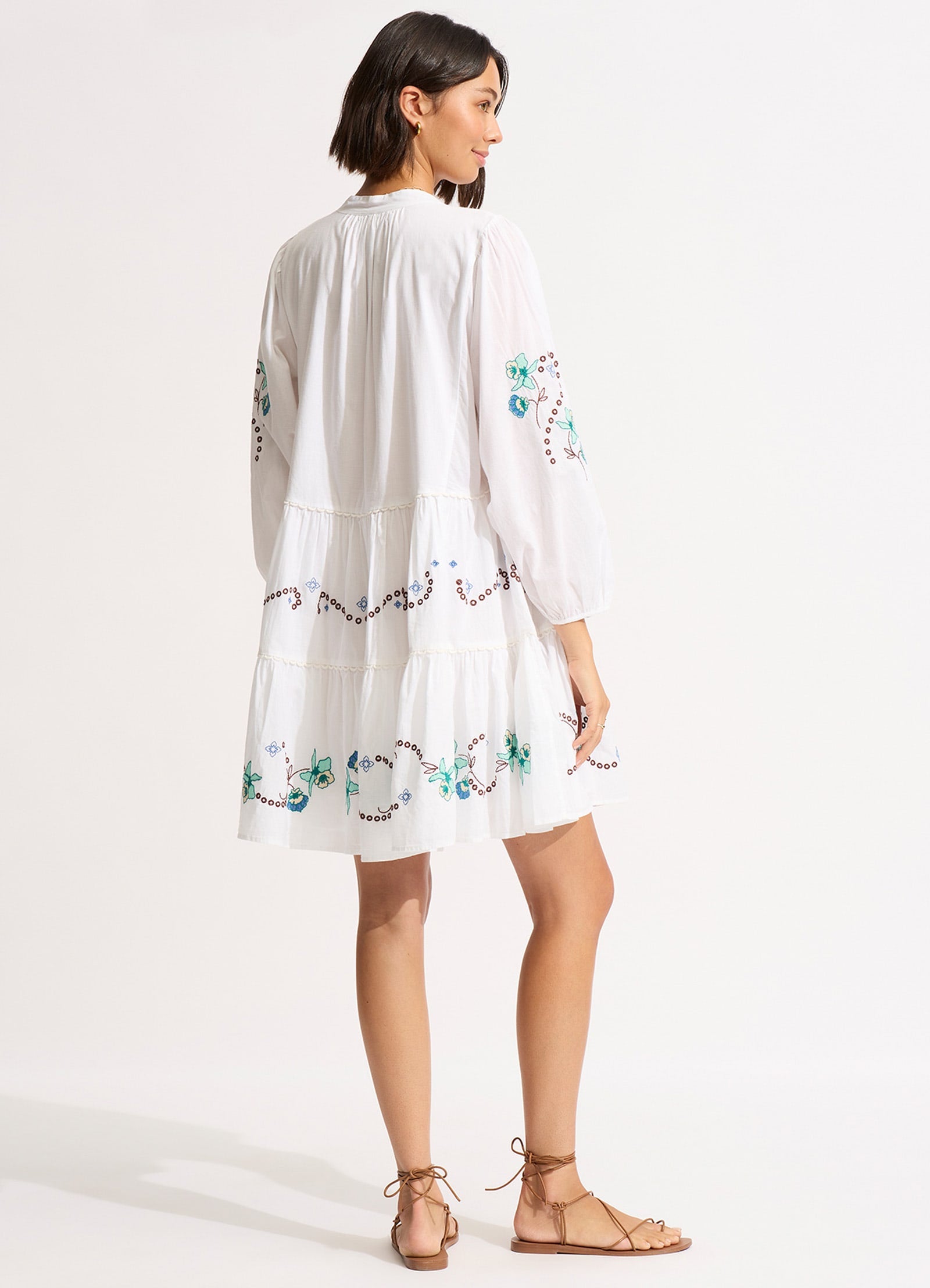 Eden Embroidery Tier Midi Dress - White - White view 3