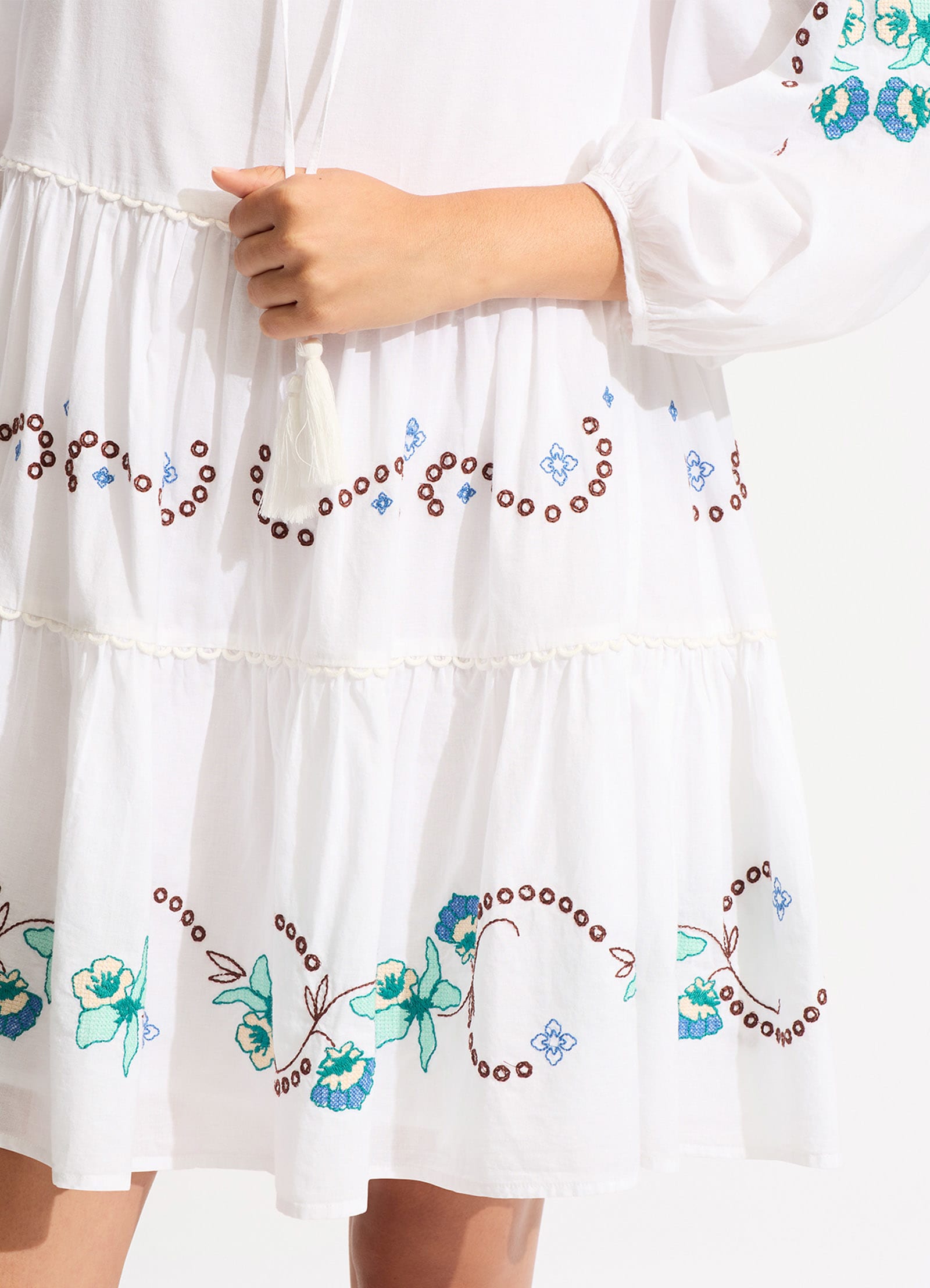 Eden Embroidery Tier Midi Dress - White - White view 4