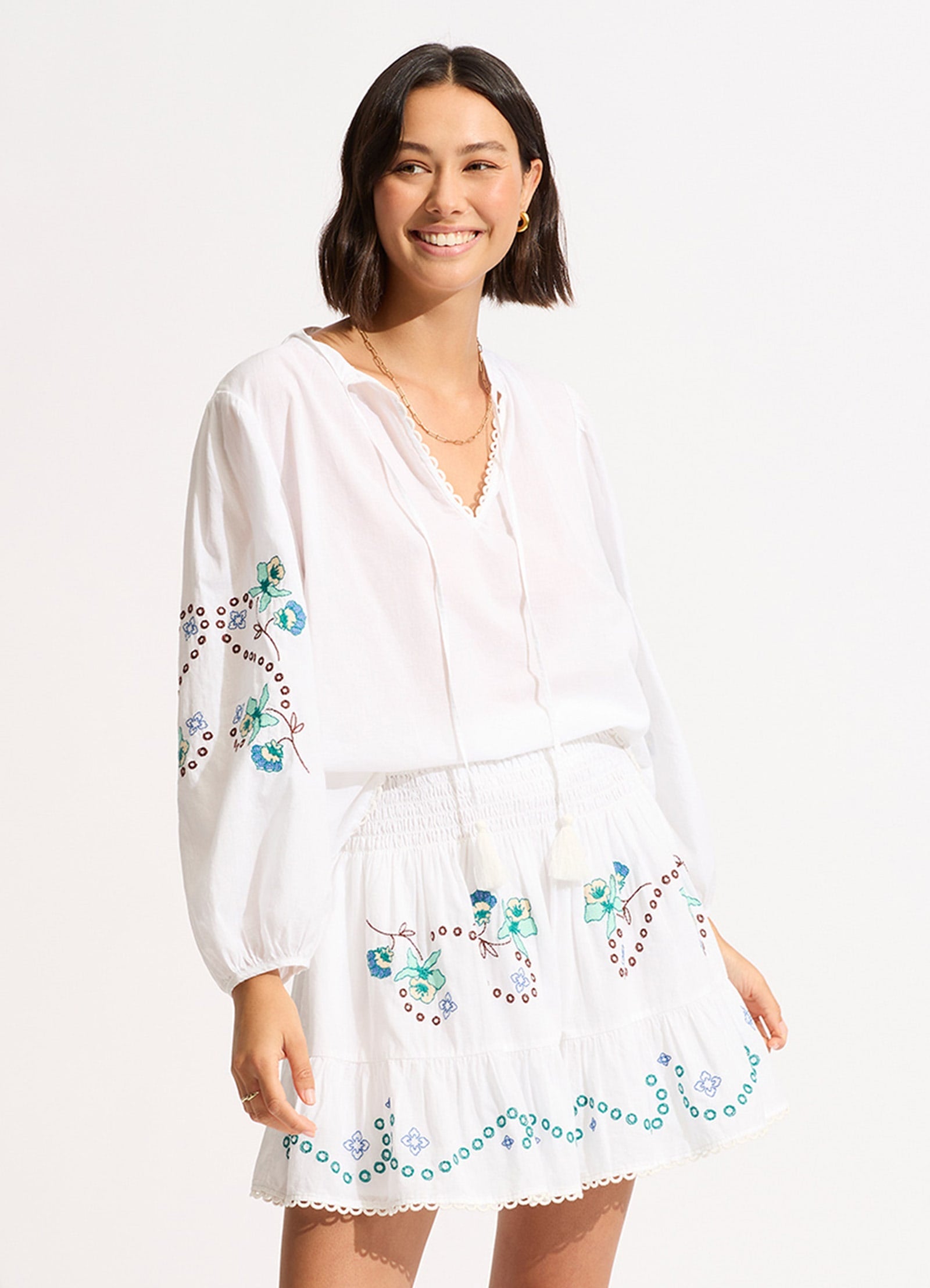 Eden Embroidery Top - White - White view 2
