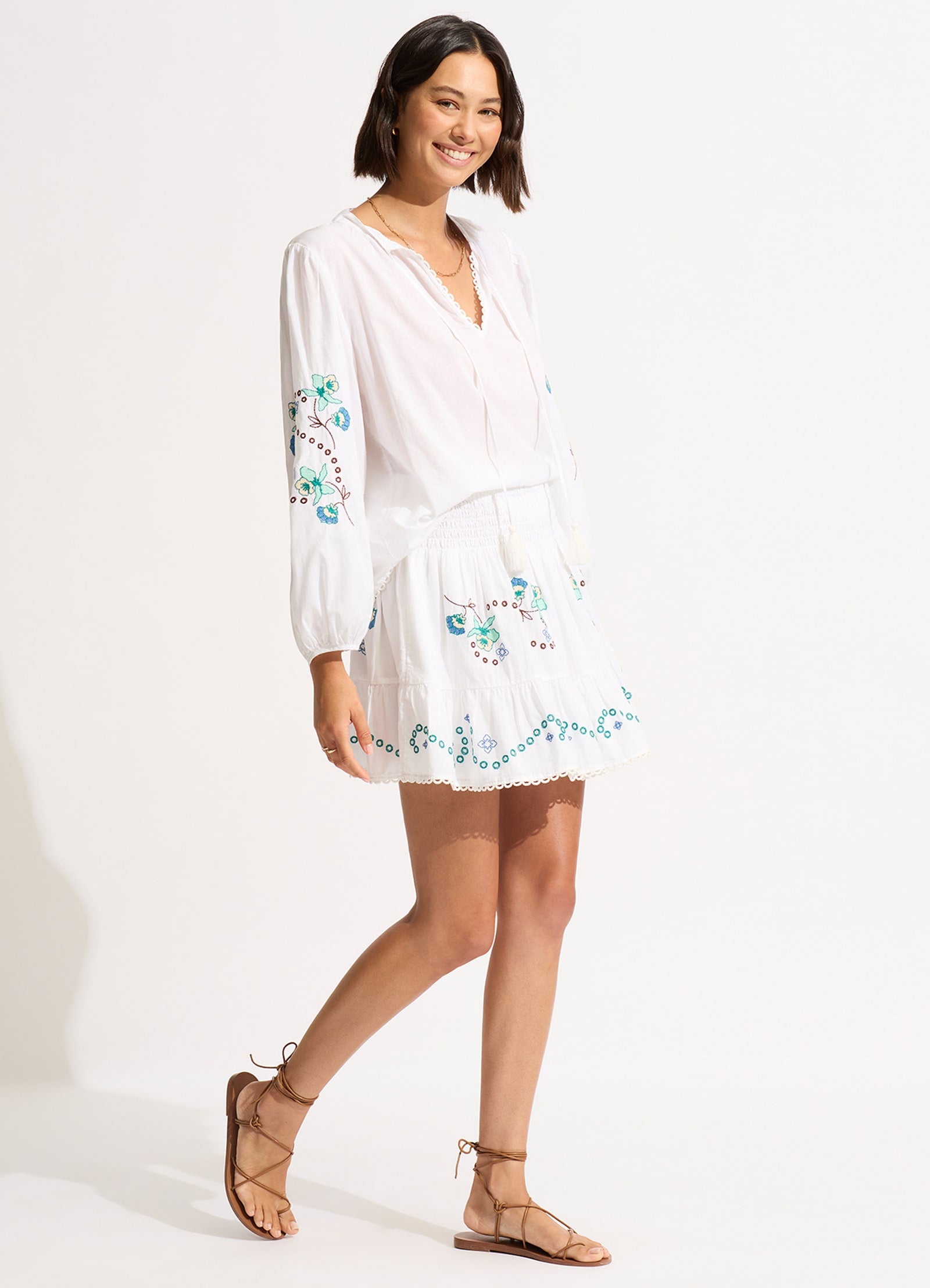 Eden Embroidery Top - White - White view 3